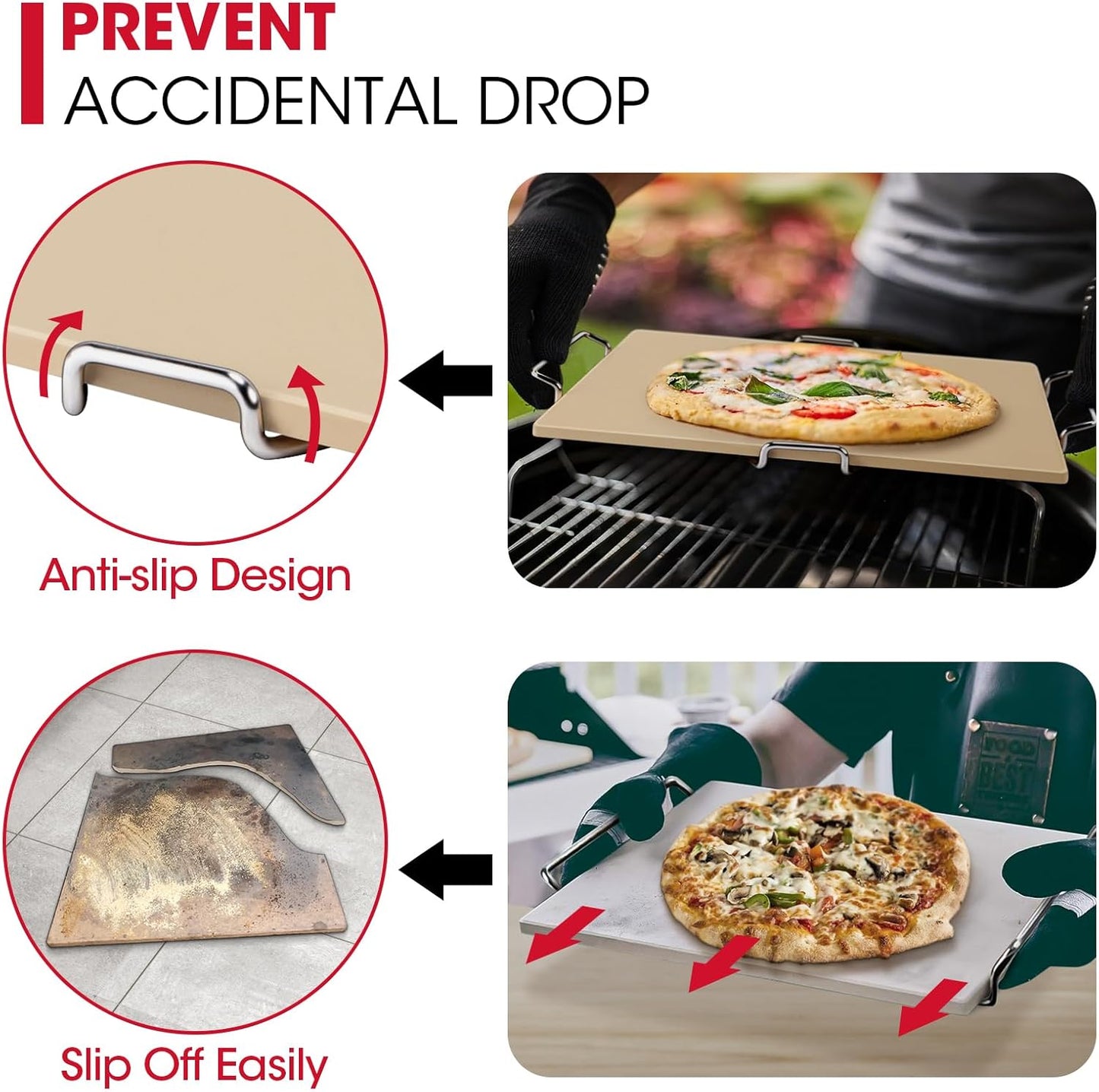 Unicook Pizza Stone for Oven and Grill, 16 x 14 Inch Rectangular Baking Stone for Bread, Cordierite Pizza Pan for Baking Crispy Bread and Cookies, Includes Carry Rack and Dough Scraper