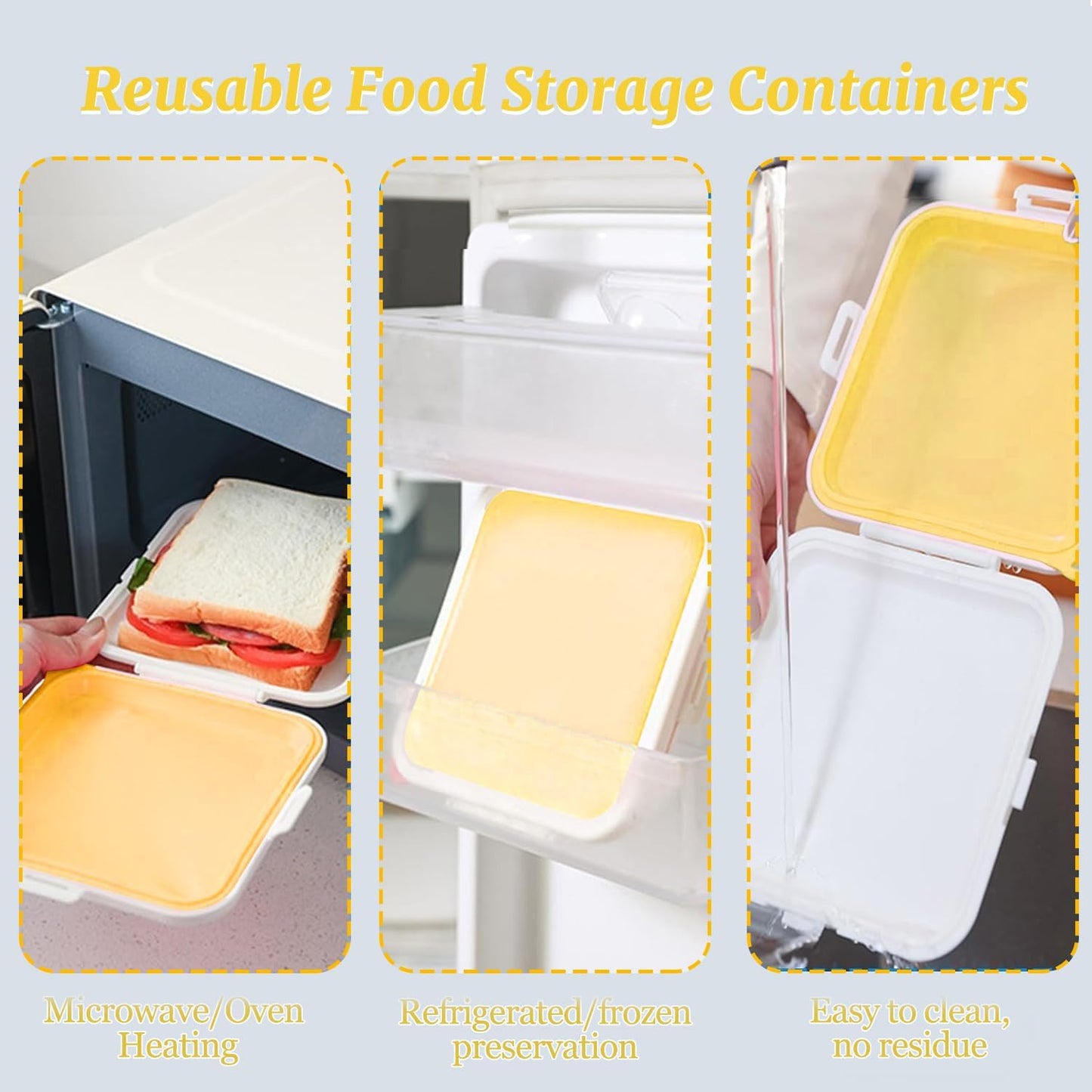 Sandwich Containers, Silicone Sandwich Storage with Snap-Off,Sandwich Box for Lunch,BPA Free,Leakproof, Reusable Plastic Sandwich Holder for Fruit,Salad,Snacks and Food Storage (yellow)