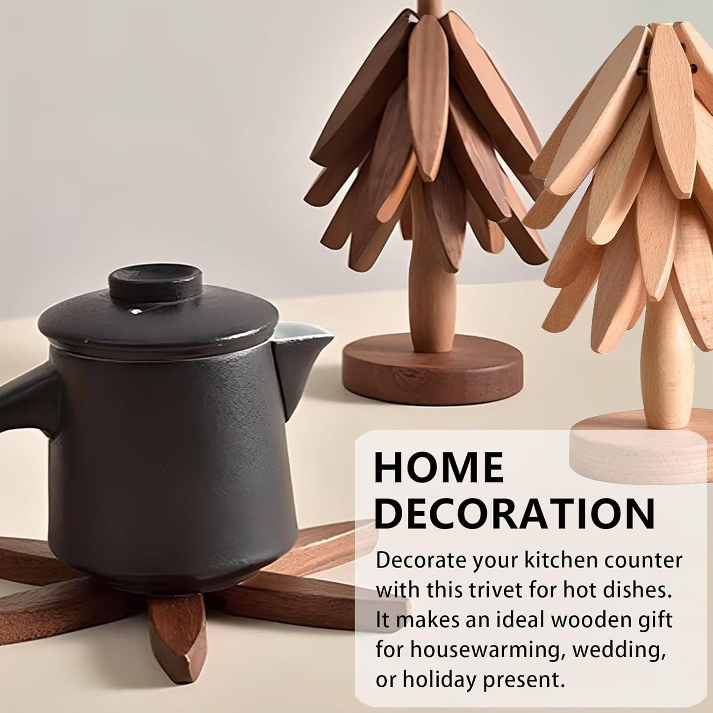 Premium Wooden Trivets Set of 4，Natural Wood Heat Resistant Coasters for Hot Pots, Pans, and Dishes - Eco-Friendly Kitchen Accessories for Dining Table, Countertop, and Stovetop Protection