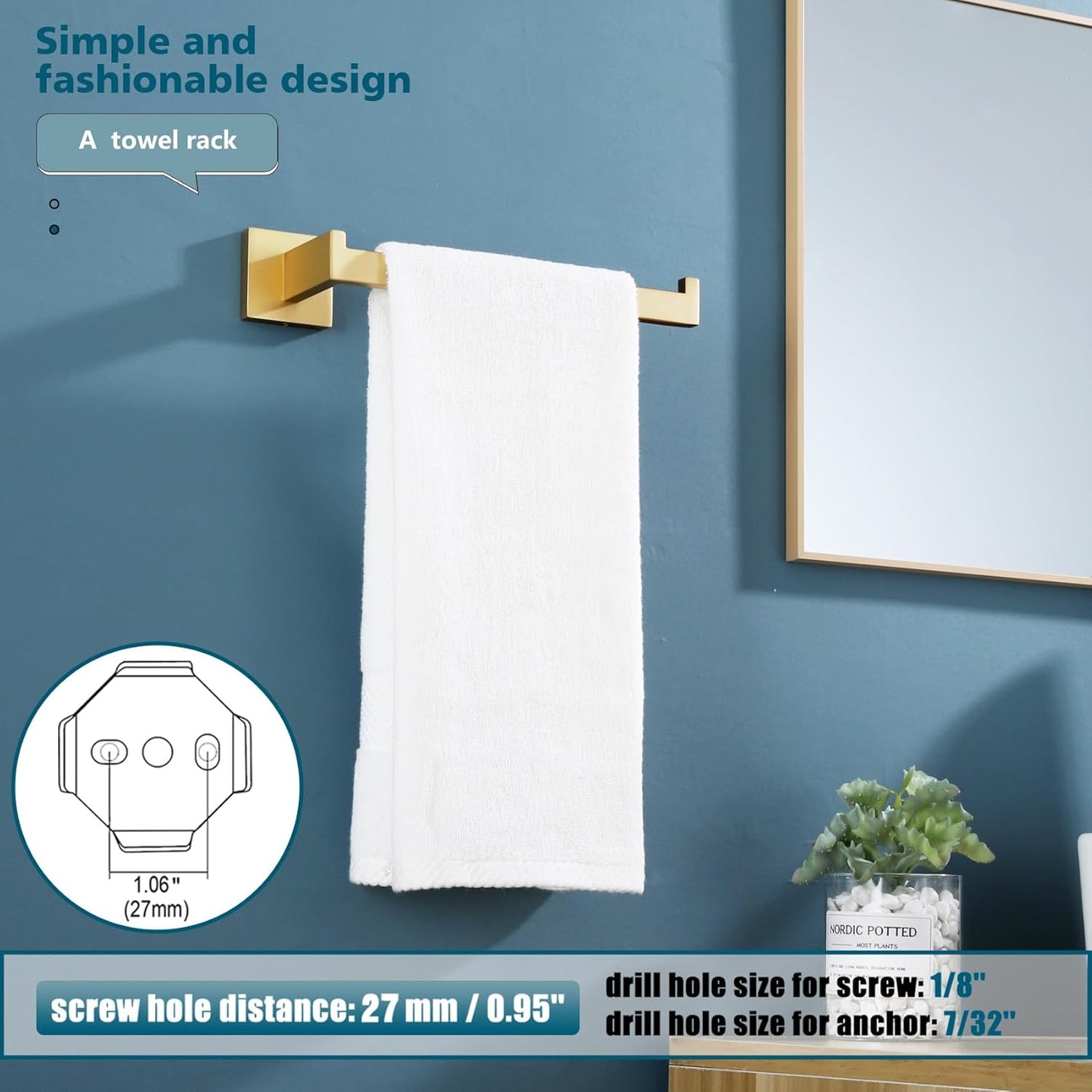 KOKOSIRI Towel Bar Gold Hand Towel Holder for Bathroom Kitchen Hardware Stainless Steel Wall Mounted, Brushed Gold, B3003BG