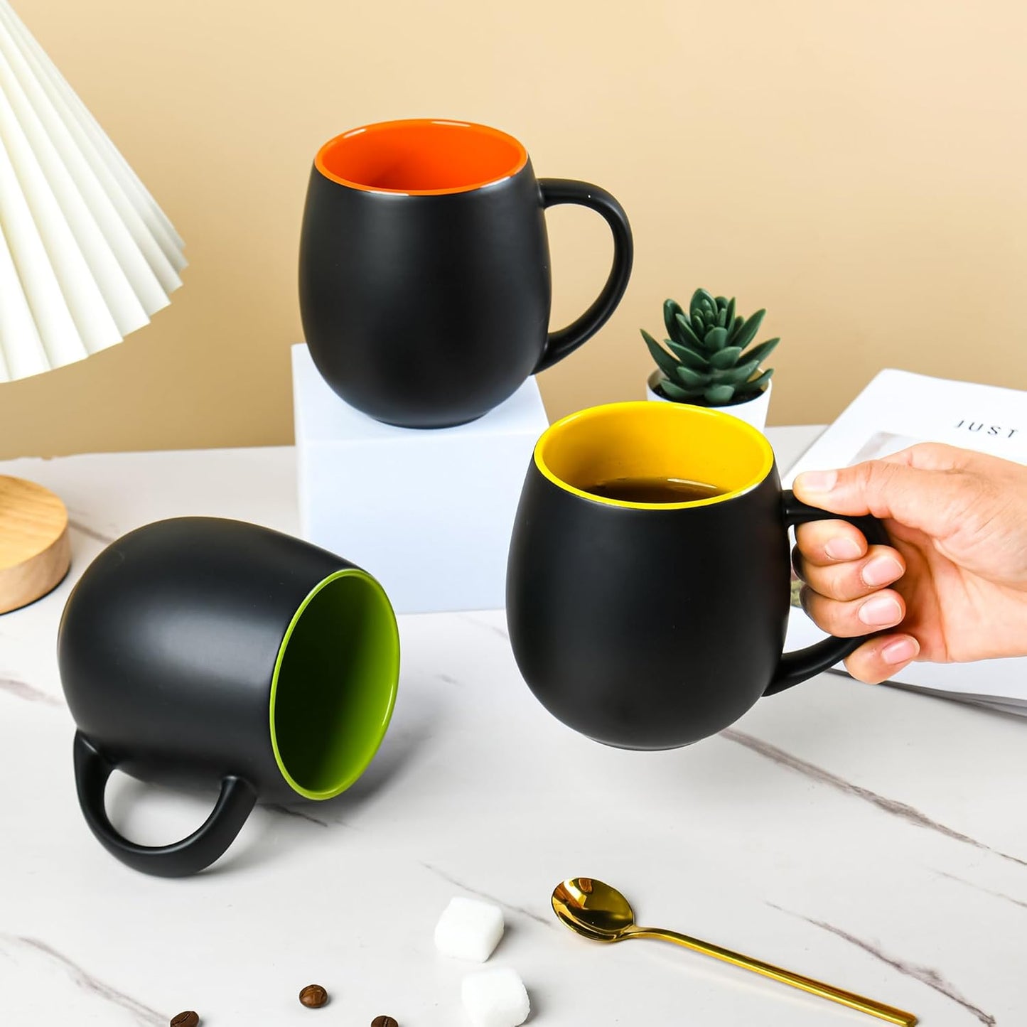 20oz ceramic Coffee Mug Sets Matte Black Porcelain Mug Multiple colors Cups for Coffee, Tea, Juice, Cocoa Set of 6 (20oz)