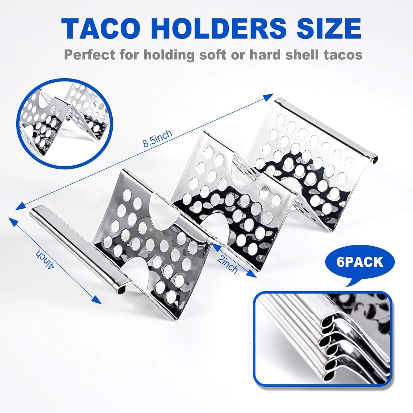 Taco Holders Set of 6, Stainless Steel Taco Holder Stand, Stylish Taco Shell Holders, Each Metal Taco Stands for 3 Tacos, Taco Rack Taco Serving Tray Oven, Grill and Dishwasher Safe