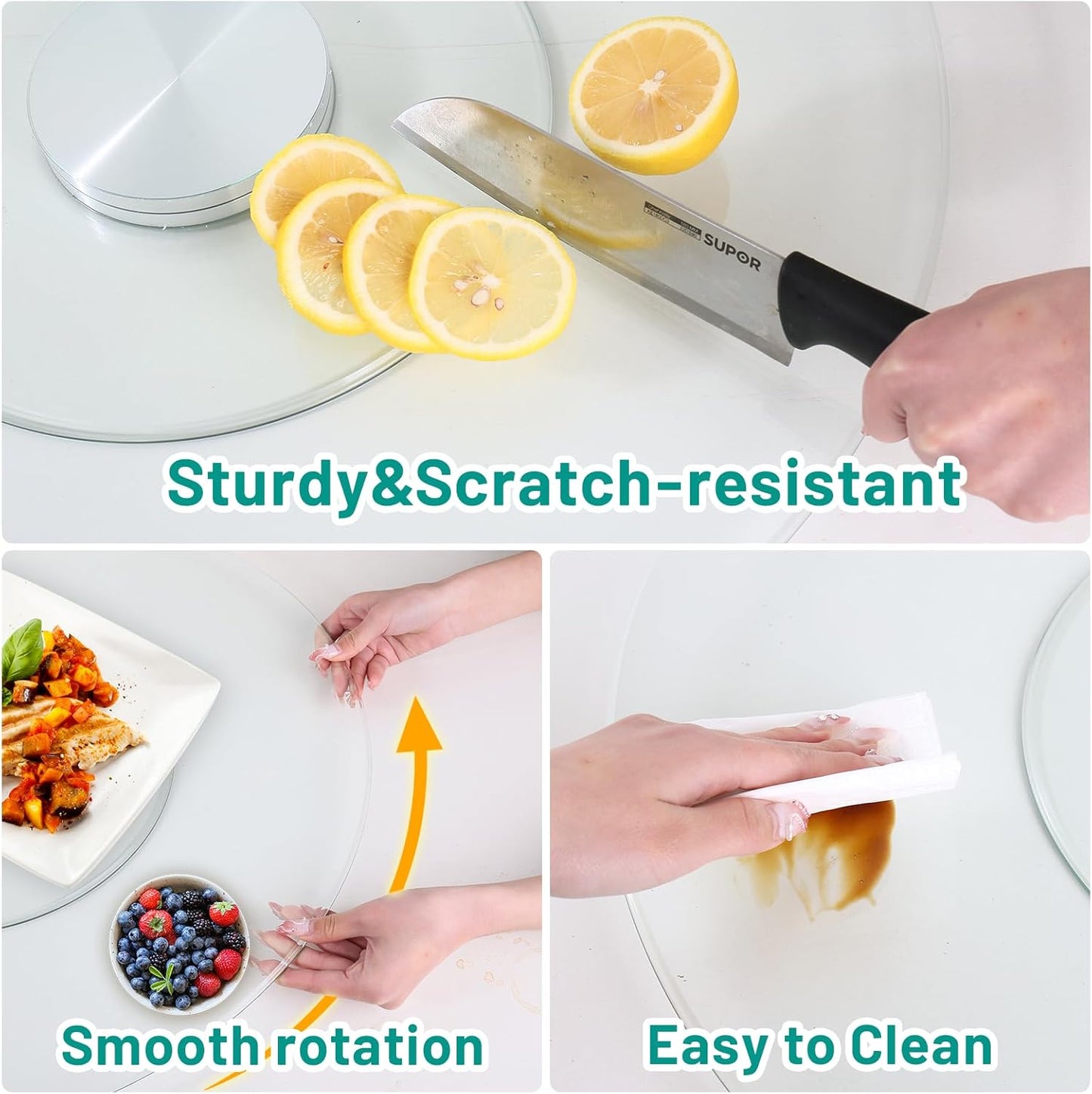 36-Inch Lazy Susan Turntable for Dining Table, Tempered Glass, 360° Rotation, Anti-Tip Design, Perfect for Parties, Weddings, and Family Dinners (36 inch)