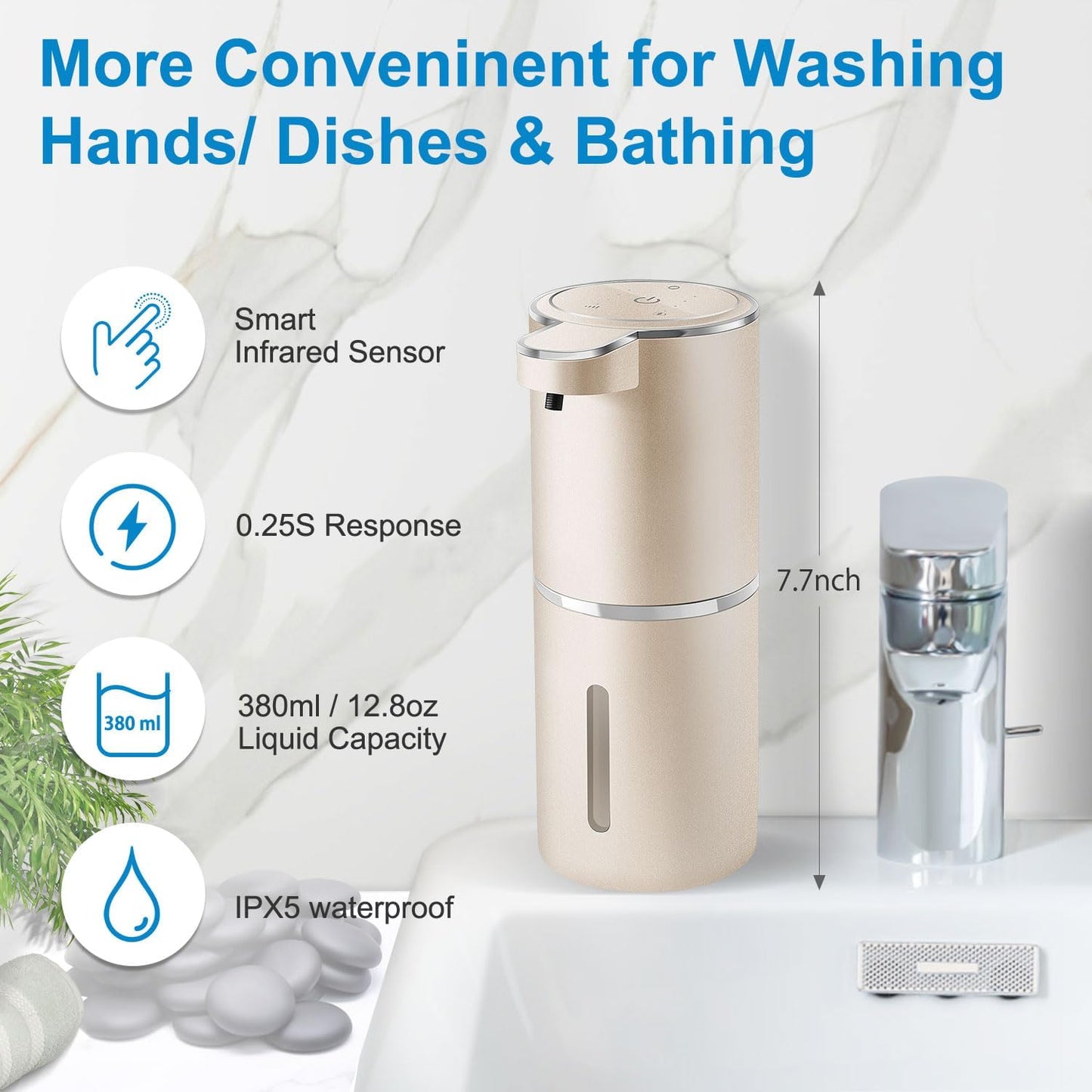 Automatic Liquid Soap Dispenser,4-Level Adjustable, Wall Mount,USB Rechargeable,12.8oz/ 380ml,Touchless Hand & Dish Soap Dispenser for Bathroom, Kitchen,Hotel, Restaurant