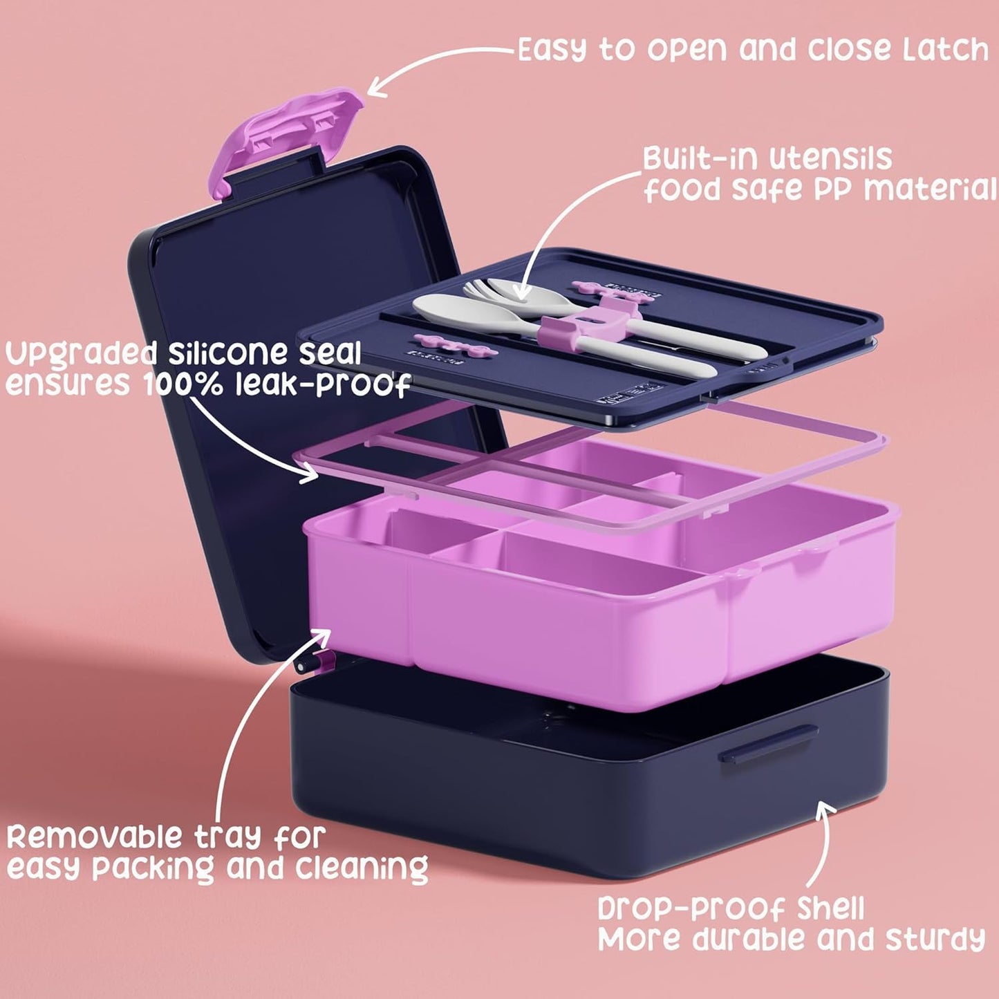 Fimibuke Kids Bento Snack Lunch Box with 4 Compartment, Insulated lunch Bag, Stainless Steel Vacuum Thermos Food Jar, Ice Pack, Utensils Set, Birthday Gift for Age 3-12 Back to School Toddler Girl Boy