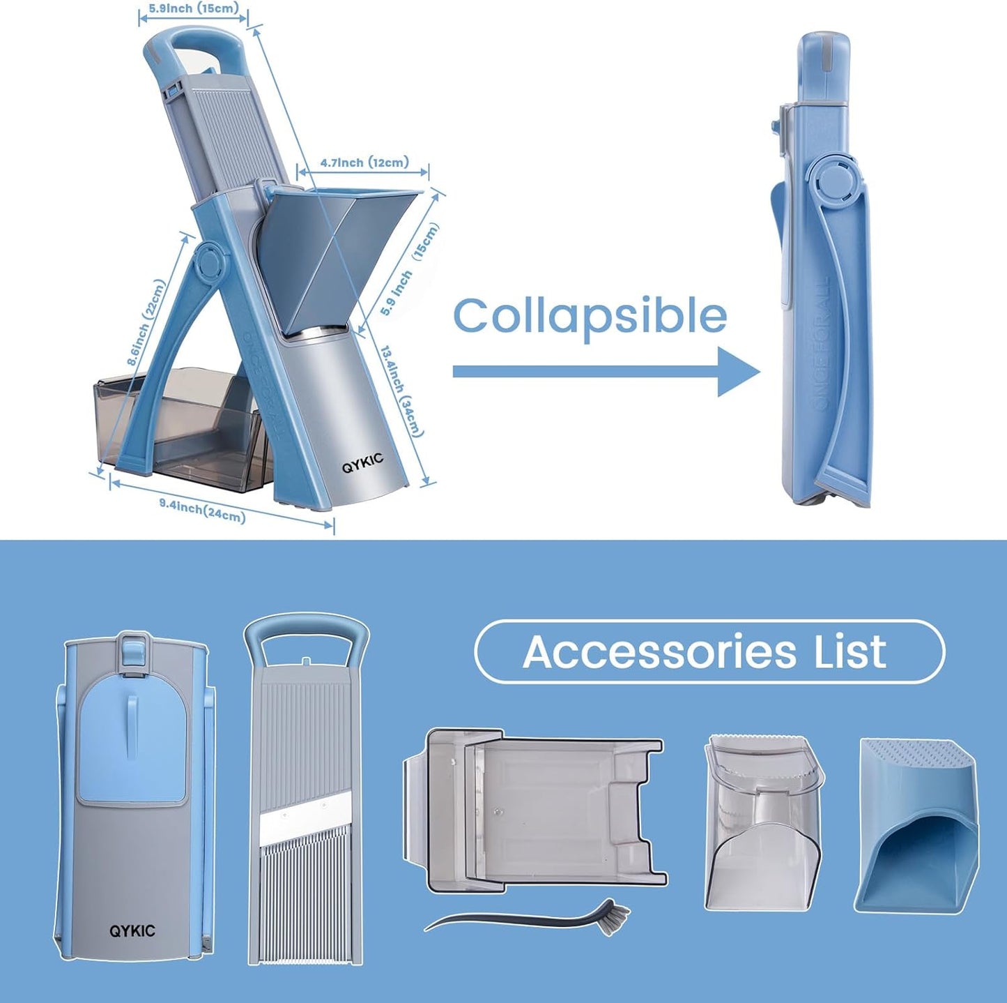 Upgrade Safe Mandoline Slicer for Kitchen, Vegetable Chopper and Slicer, Potato Slicer Thickness Adjuster, French Fry Cutter, Veggie Onion Dicer Faster Kitchen Mandolin for Meal Prep (Blue)