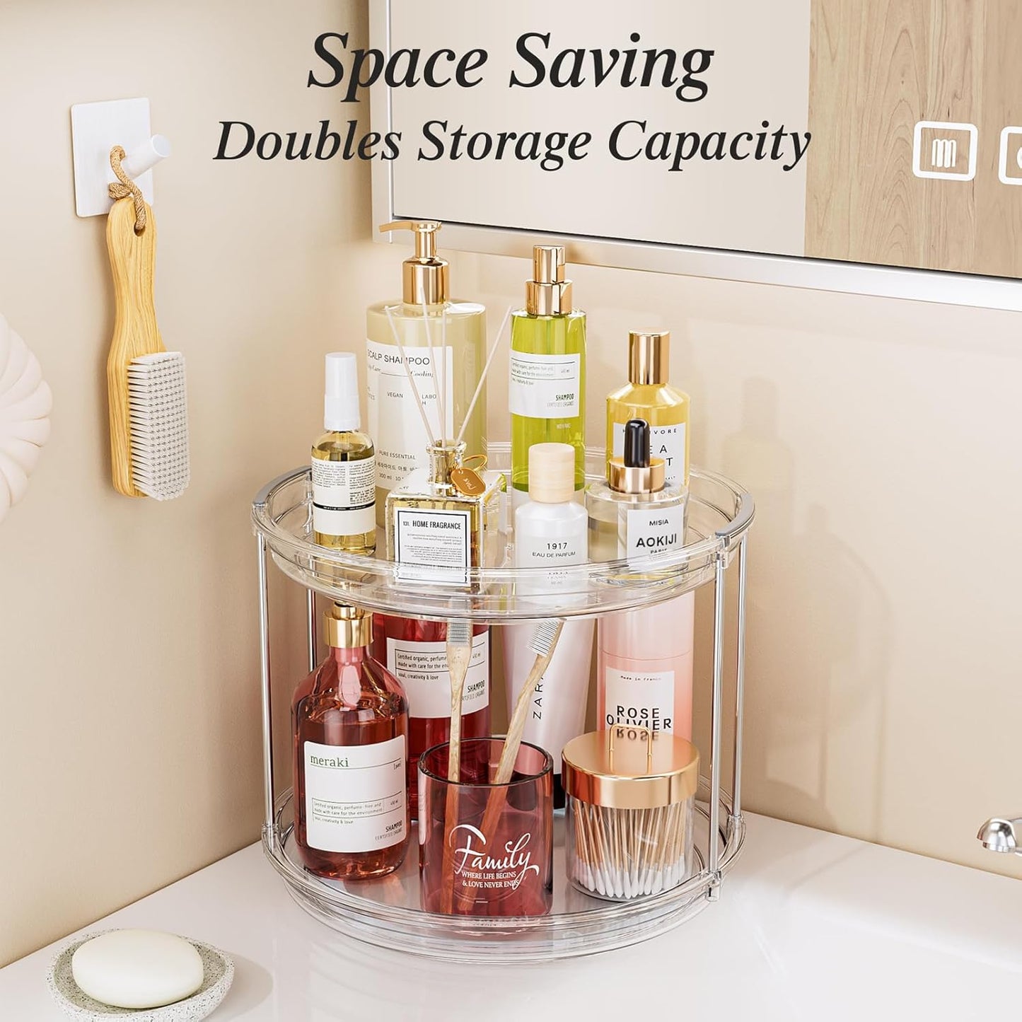 LAMU 2 Pack 2 Tier Lazy Susan Turntable Organizer 10.6'' Rotating Spice Rack Organization for Cabinet, Kitchen, Pantry, Countertop, Bathroom, Vanity, Medicine Cabinet Organizer, Clear