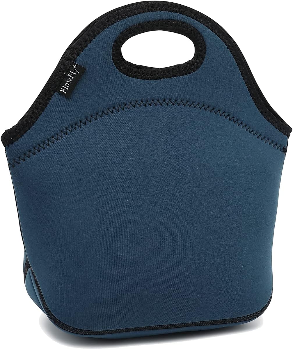 FlowFly Neoprene Kids Lunch box Insulated Soft Bag Mini Cooler Thermal Meal Tote Kit for Boys, Girls,Men,Women,School,Work, Office, Navy Blue