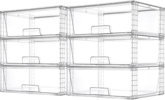 Vtopmart 6 Pack Large Stackable Storage Drawers,Easily Assemble Acrylic Bathroom Closet Undersink Organizers and Storage,Plastic Storage Bins for Kitchen Cabinets,Pantry,Makeup,Medicine Organization