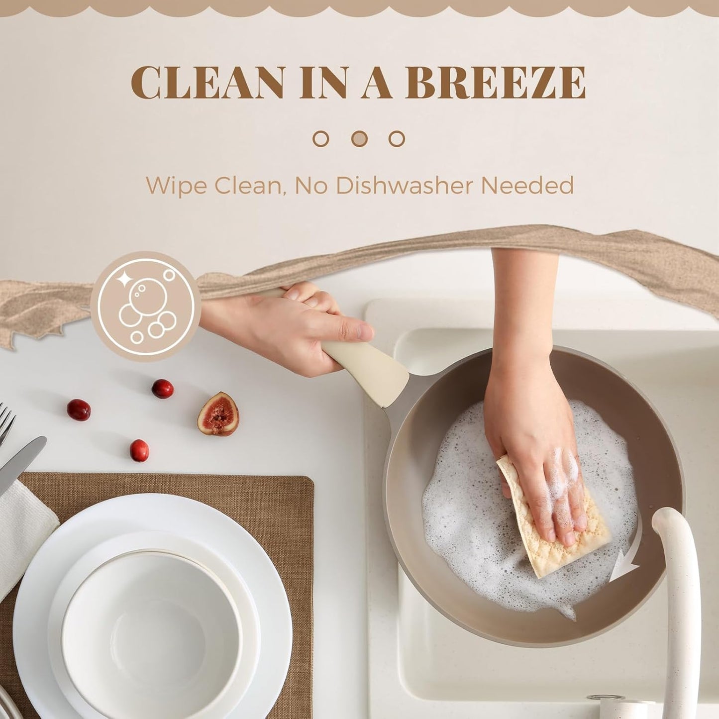 Nonstick Frying Pan with Lid, Healthy Skillet, Egg Pan Nonstick Omelet Pan Chef's Pan, PFOA & PTFE Free, Induction Compatible (10 Inch W/L Natural Linen)