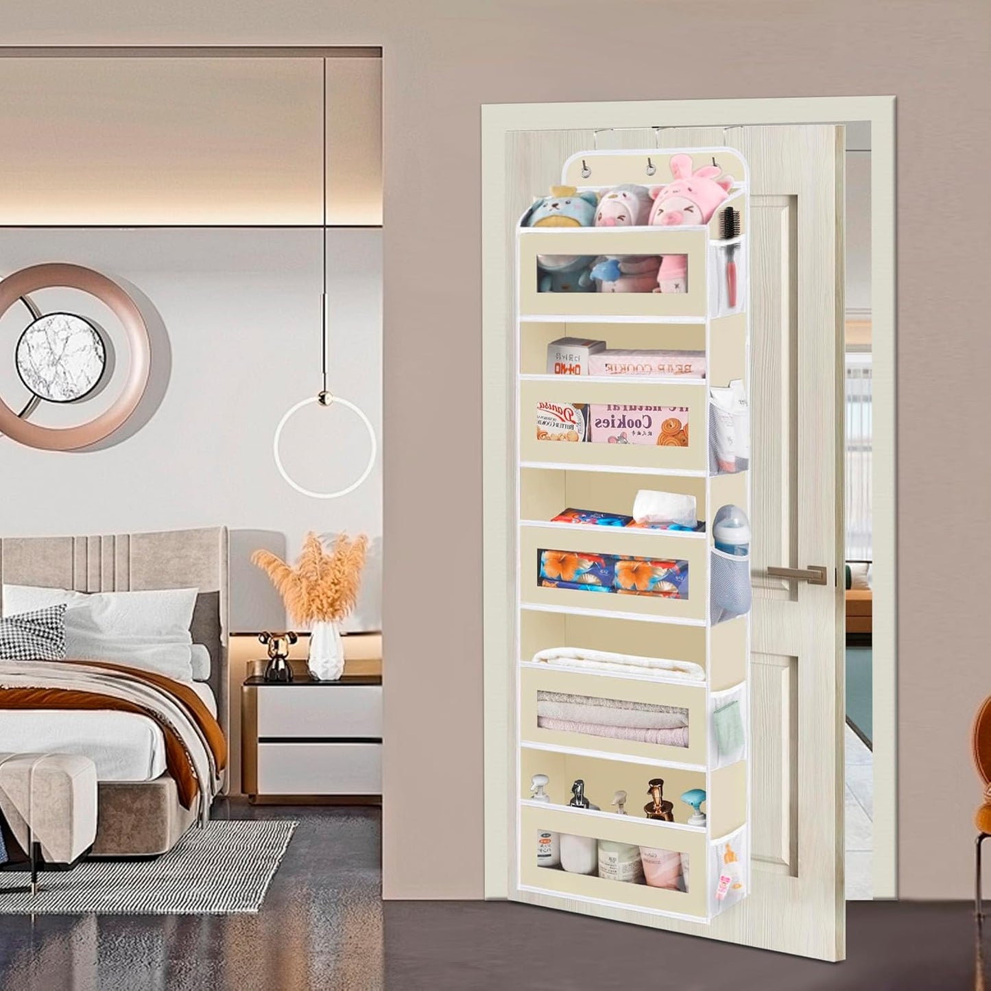Over The Door Organizer, 5 Shelves Closet Door Hanging Organizer with 10 Mesh Pockets, Nursery Closet Organizer, Baby Essentials, Dorm Room Essentials for Girls
