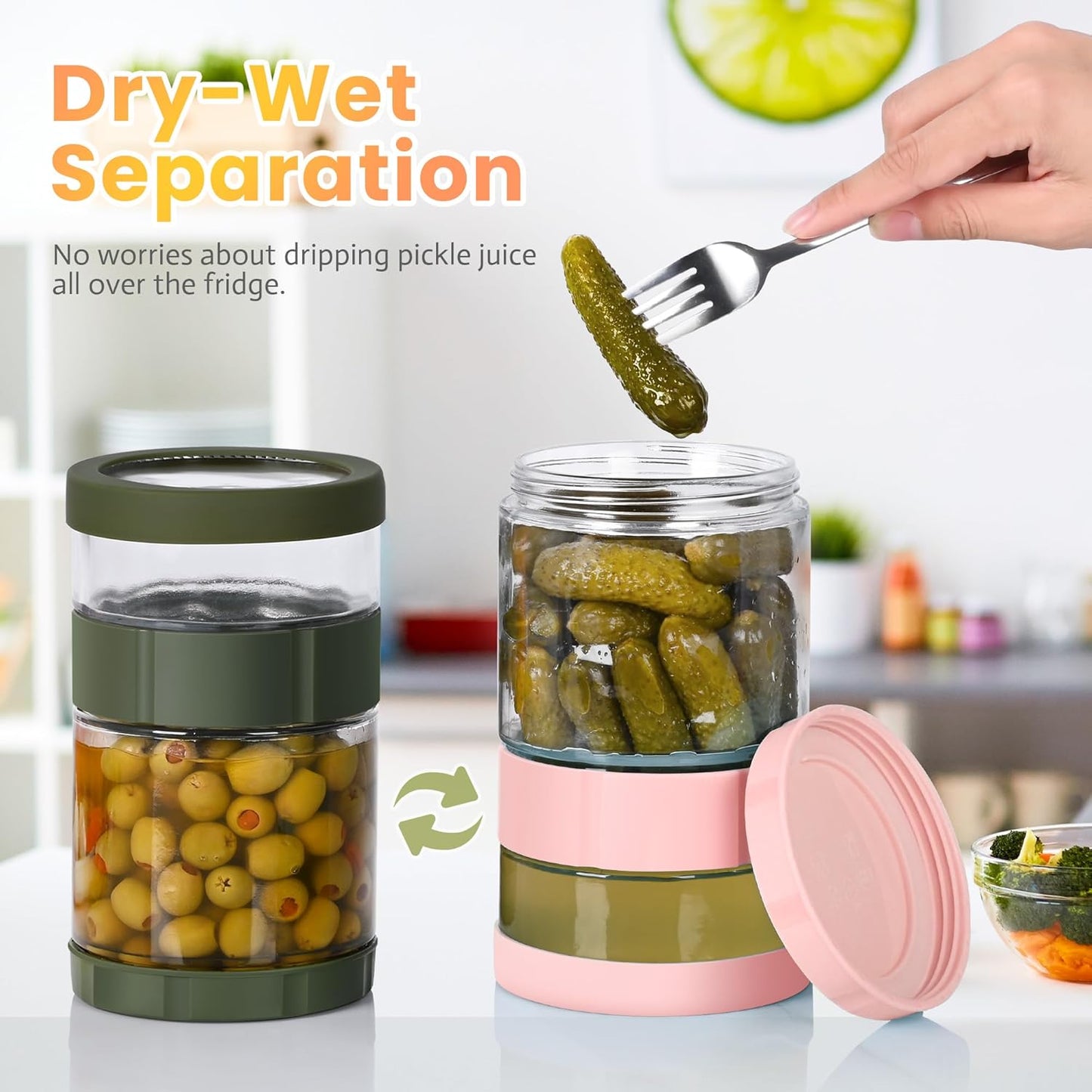 Glass Pickle Jar with Strainer Flip, 56oz Airtight Pickle Container, Leak-proof Juice Separator Pickle Flip Jar with Sealing Silicone Ring for Olive, Sliced Pickle and Jalapeno, Dishwasher Safe