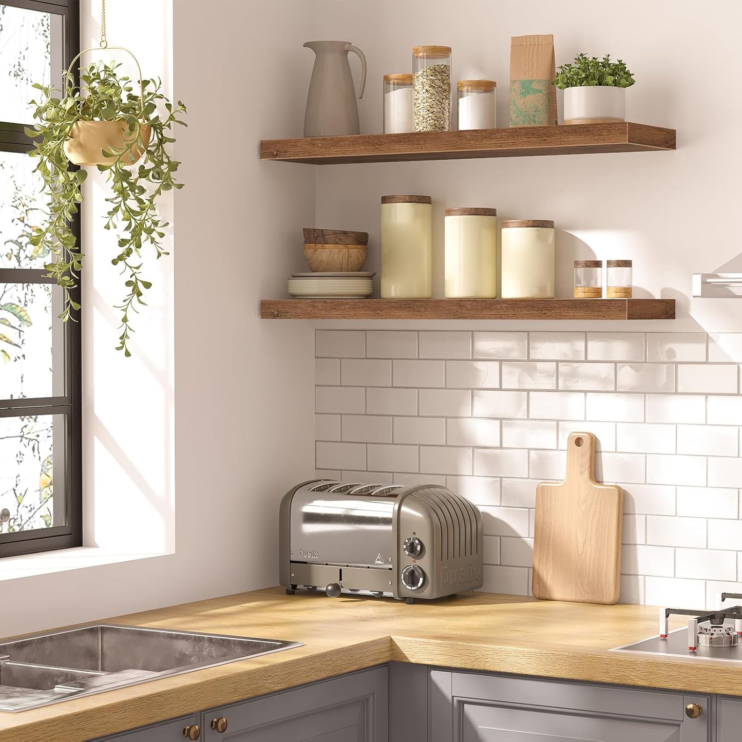 HOOBRO Floating Shelves for Wall, Wall Mounted Shelf Set of 2, 31.5" Hanging Shelf with Invisible Brackets, for Wall in Bathroom, Bedroom, Toilet, Kitchen, Living Room, Office, Rustic Brown BF80BJP201