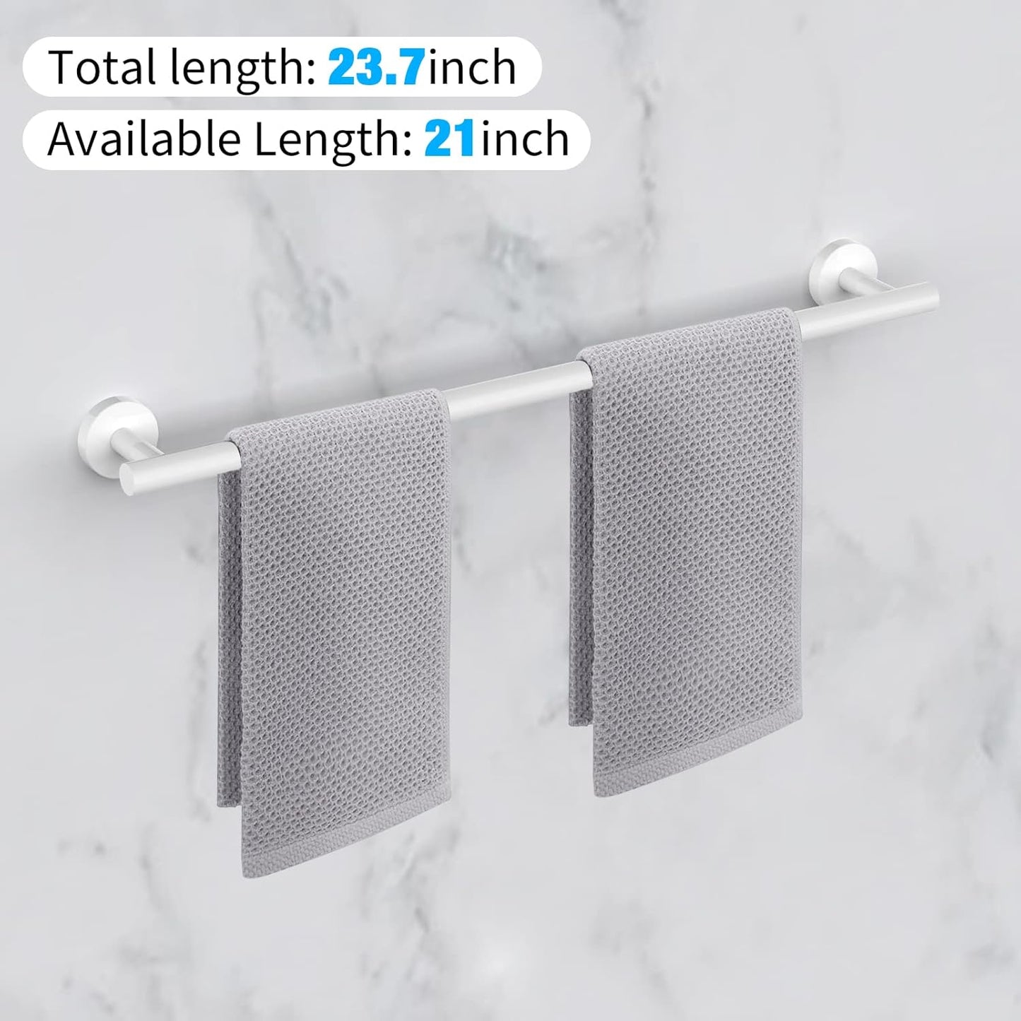 Cilee 2 Pieces White Bathroom Towel Bar, 24 Inch Double Towel Racks,Bathroom Towel Holder Towel Hanger for Bathroom Stainless Steel Wall Mount