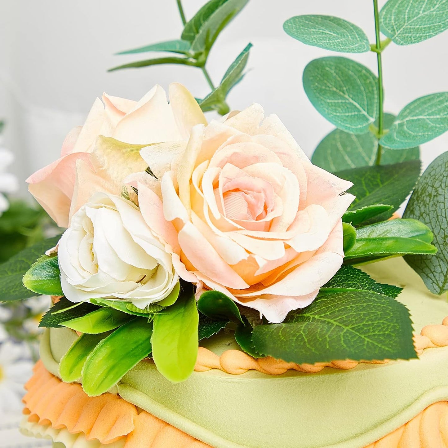 Taiyin 9 Pcs Flower Cake Topper Boho Cake Decorations Eucalyptus Flowers Floral Decorations for Women Wedding Birthday Party Anniversary(Light Pink)