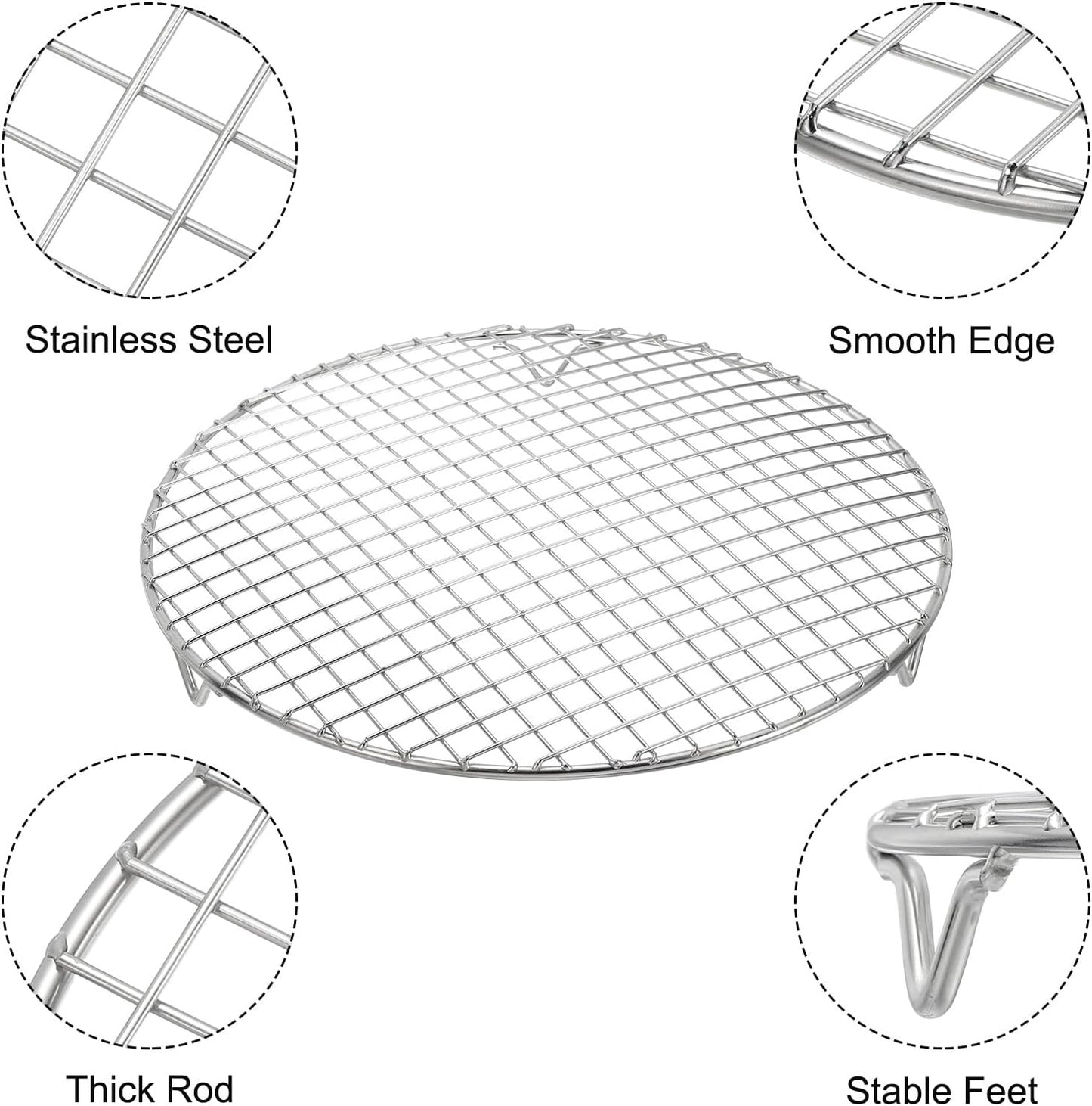 uxcell 2 Pcs Round Cooking Rack with Legs, Dia 11.6 Inch 304 Stainless Steel Barbecue Grill for Cooking Baking Barbecue Air Fryer Racks, Silver