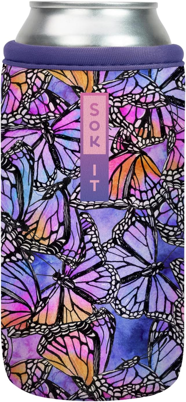 Sok It CanSok Sleeve for Beer & Soda Insulated Neoprene Cover (Butterfly Galaxy, 16oz Can Sleeve)