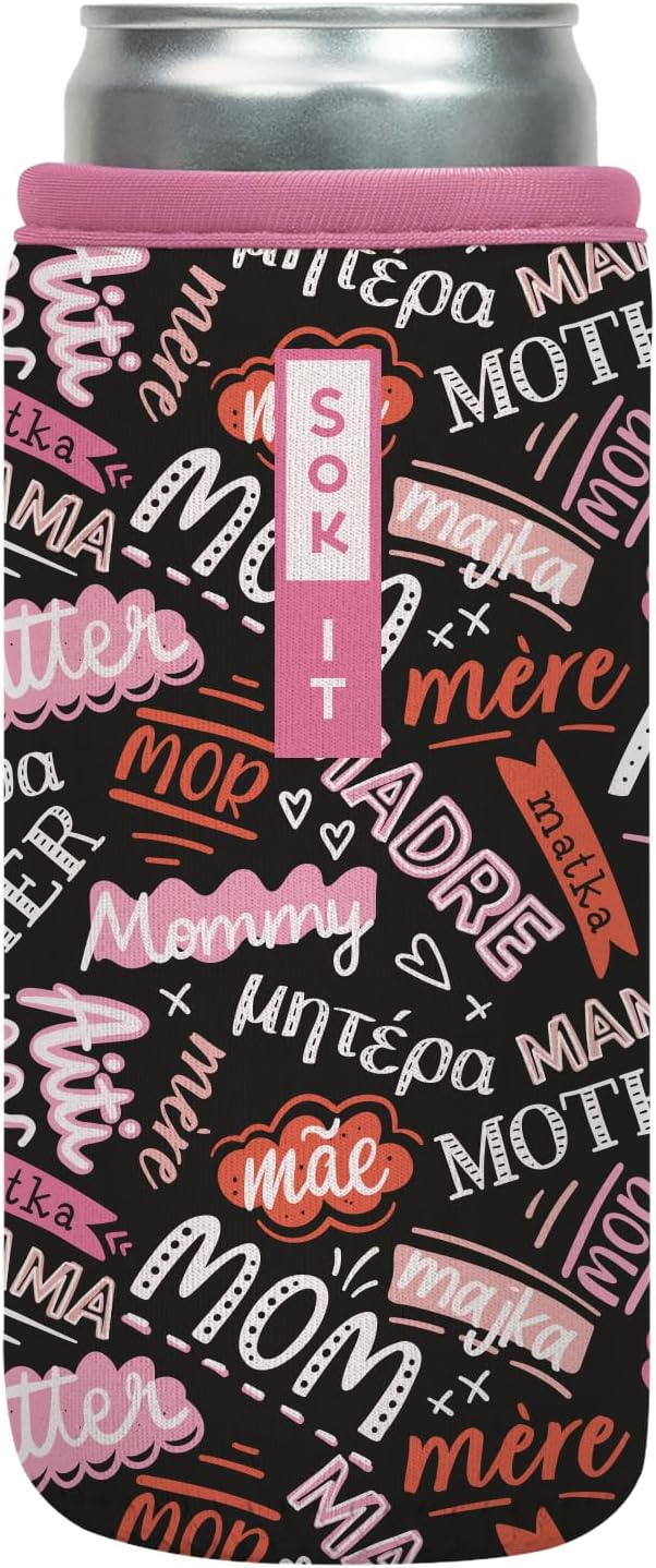 Sok It CanSok Sleeve for Beer & Soda Insulated Neoprene Cover (Mom Love, 12oz Slim Can Sleeve)