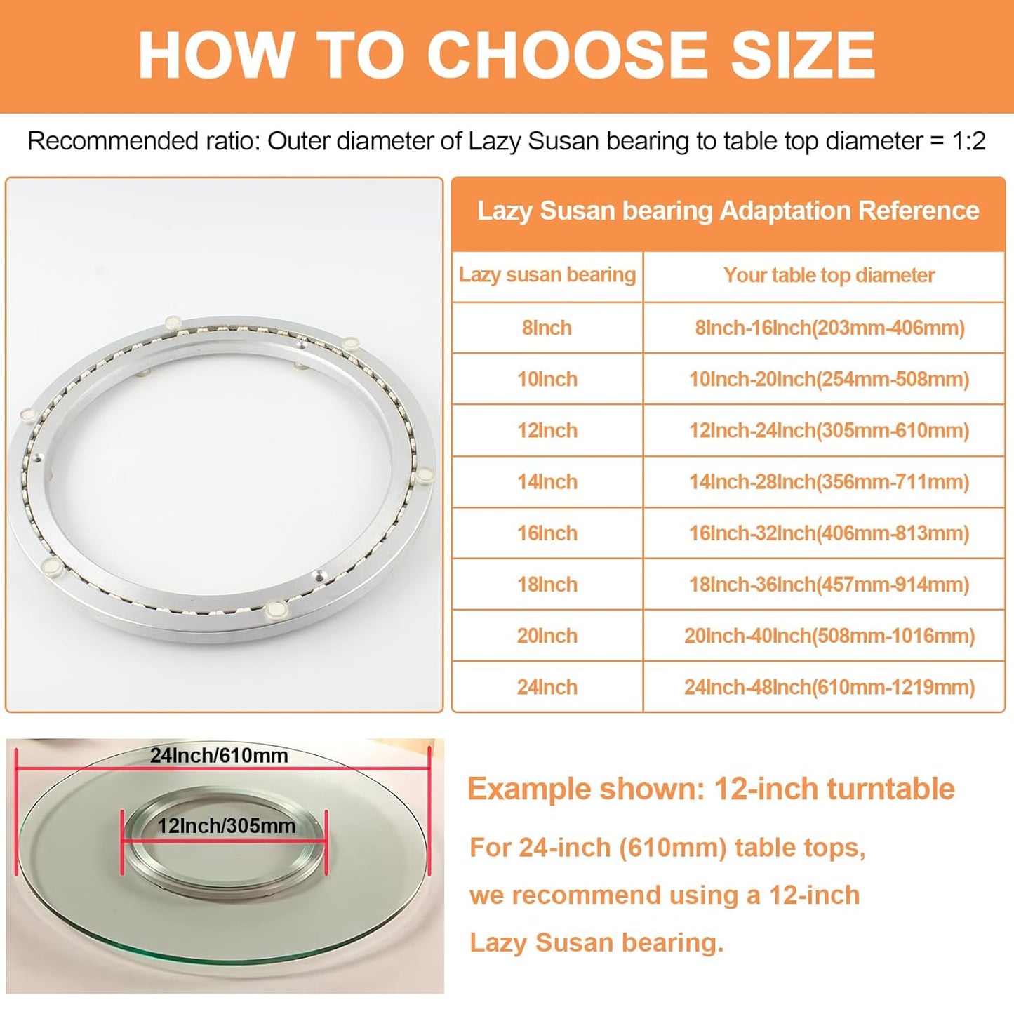 TamBee 20 Inch Lazy Susan Hardware Mute Turntable Bearing 450 lbs Load Capacity Heavy Duty Lazy Susan Parts Kit Rotating Ring Mechanism for Dining Tables, DIY Projects(Base Only)