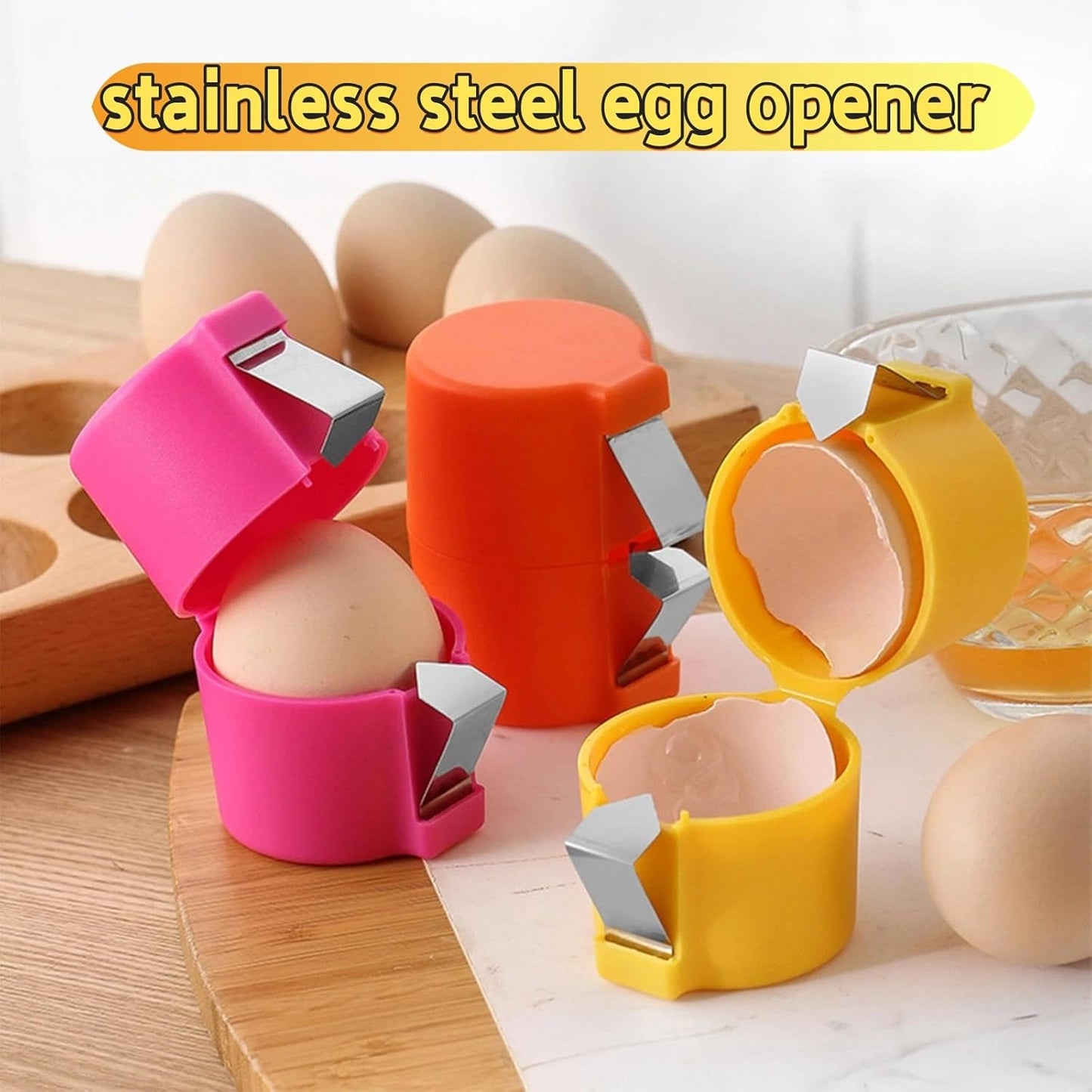 Stainless Steel Egg Opener,Egg Opener For Hard Boiled Eggs,Efficient Egg Cracking Tool，Perfect For Baking, No Shells，No Mess – Perfect Omelets, Scrambled Eggs & Baking. (3-in-1)