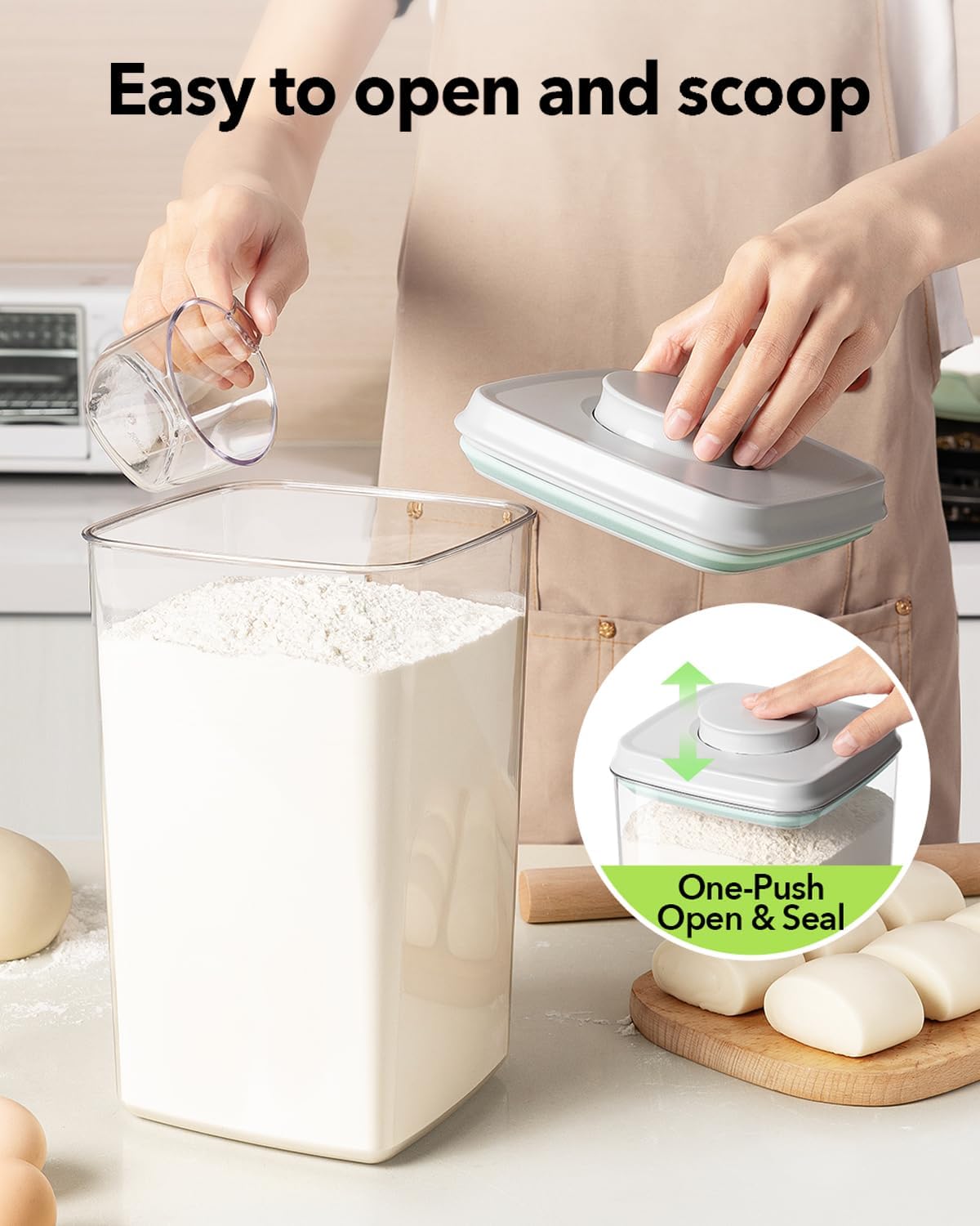 Airtight Pop Food Storage Container with Lid & 130ml Scoop, 4L/4.2qt BPA-Free Cereal, Rice, Flour, Pasta & Snack Container, Stackable & Durable,Kitchen Pantry Organizer