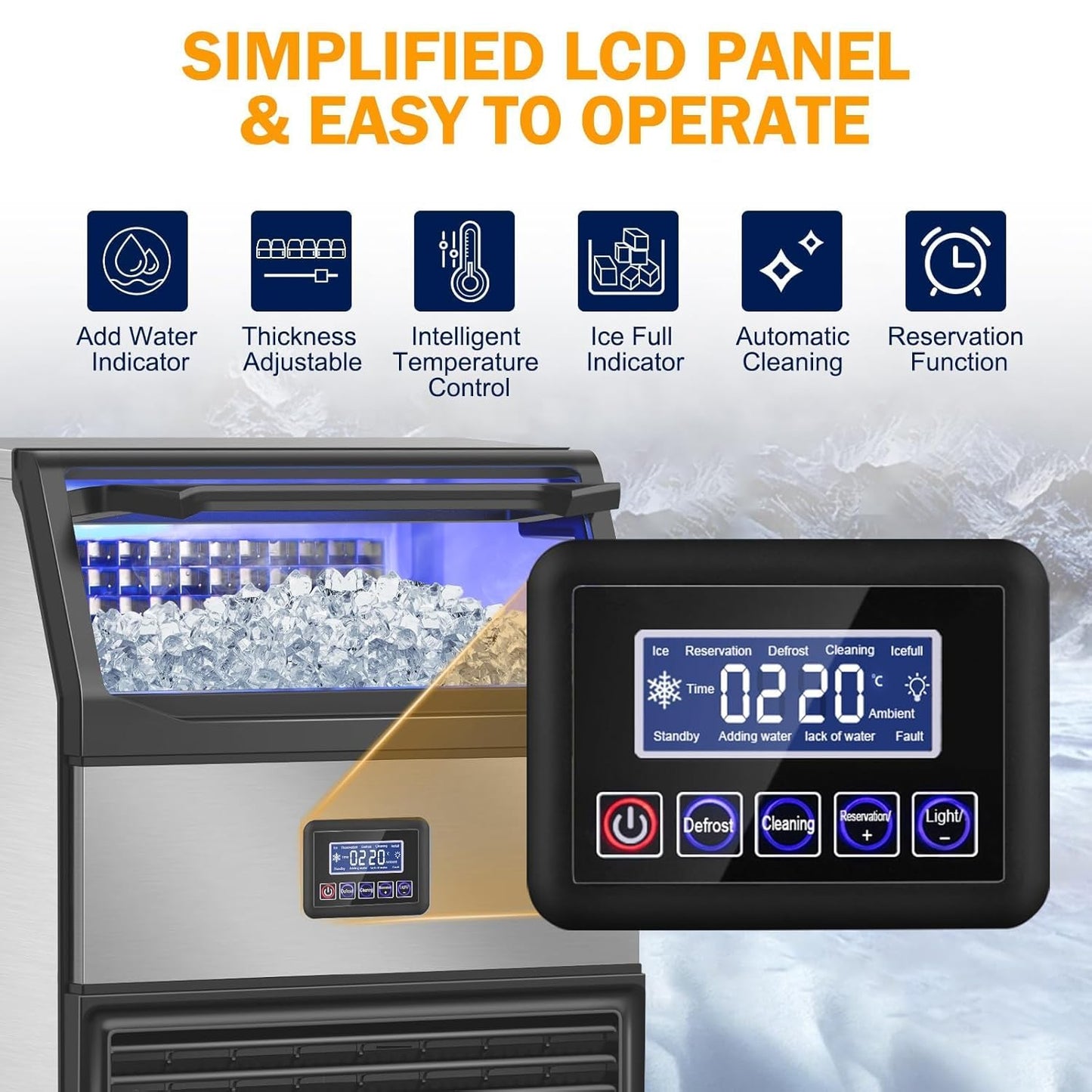Ice Maker Machine Commercial, 240Lbs/24H with 75Lbs Storage Bin, 80Pcs Ice Cubes 8Mins, Freestanding Large Ice Machine with Water Filter and Ice Scoop for Restaurant Bar Home Office