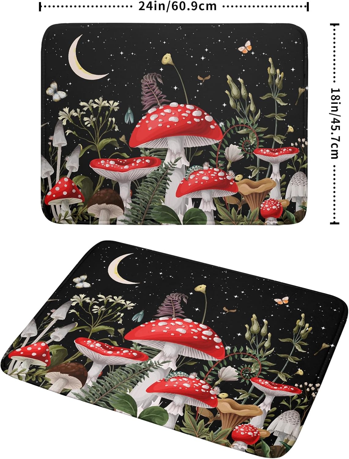 Red Mushroom Dish Drying Mat for Kitchen Counter Plant Leaves Drainer Mats Rack Holder Countertop Absorbent Microfiber Coffee Pads 18x24 Inch