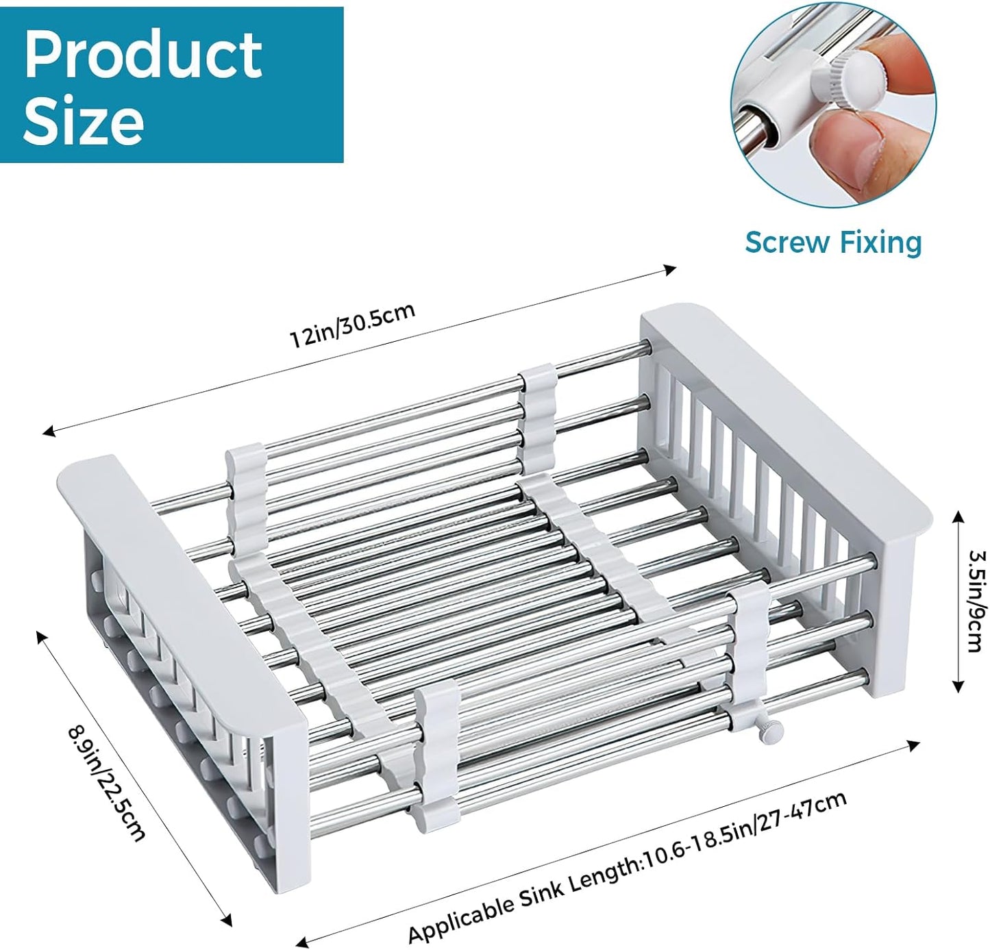 COVRA Over Sink Dish Drying Rack, Stainless Steel Drainer for 11"-19" Sinks, Kitchen Countertop Organizer for Dishes, Vegetables, and Fruits (Gray)
