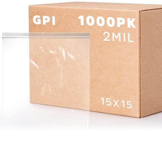 GPI - 15" x 15", Case of 1000, Clear Plastic Reclosable Zip bags, Large, Bulk 2 mil Thick Strong & Durable Poly Baggies With Resealable Zip Top Lock For Travel, Storage, Packaging & Shipping.