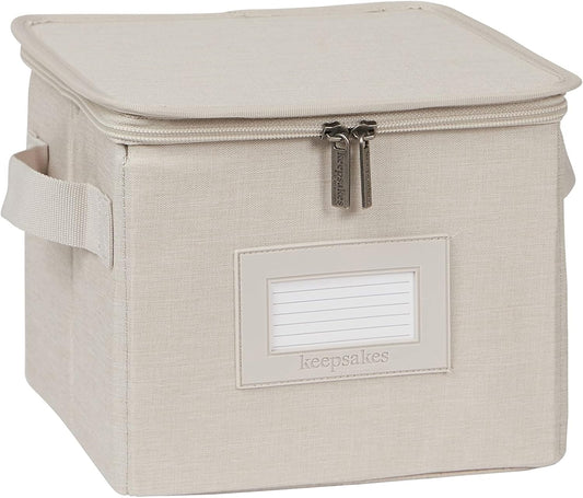 Covermates Keepsakes Dish Storage Box - Stackable, Reinforced Handles, China Storage, Beige Heather