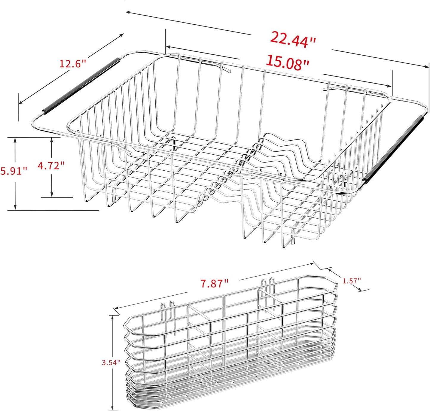 JAQ Dish Drying Rack in-Sink, 304 Stainless Steel Dish Drainer with Stainless Steel Silverware Holder Over Inside Sink-Adjustable 15.16" to 20.59" Maximium 13 Upright Dishes