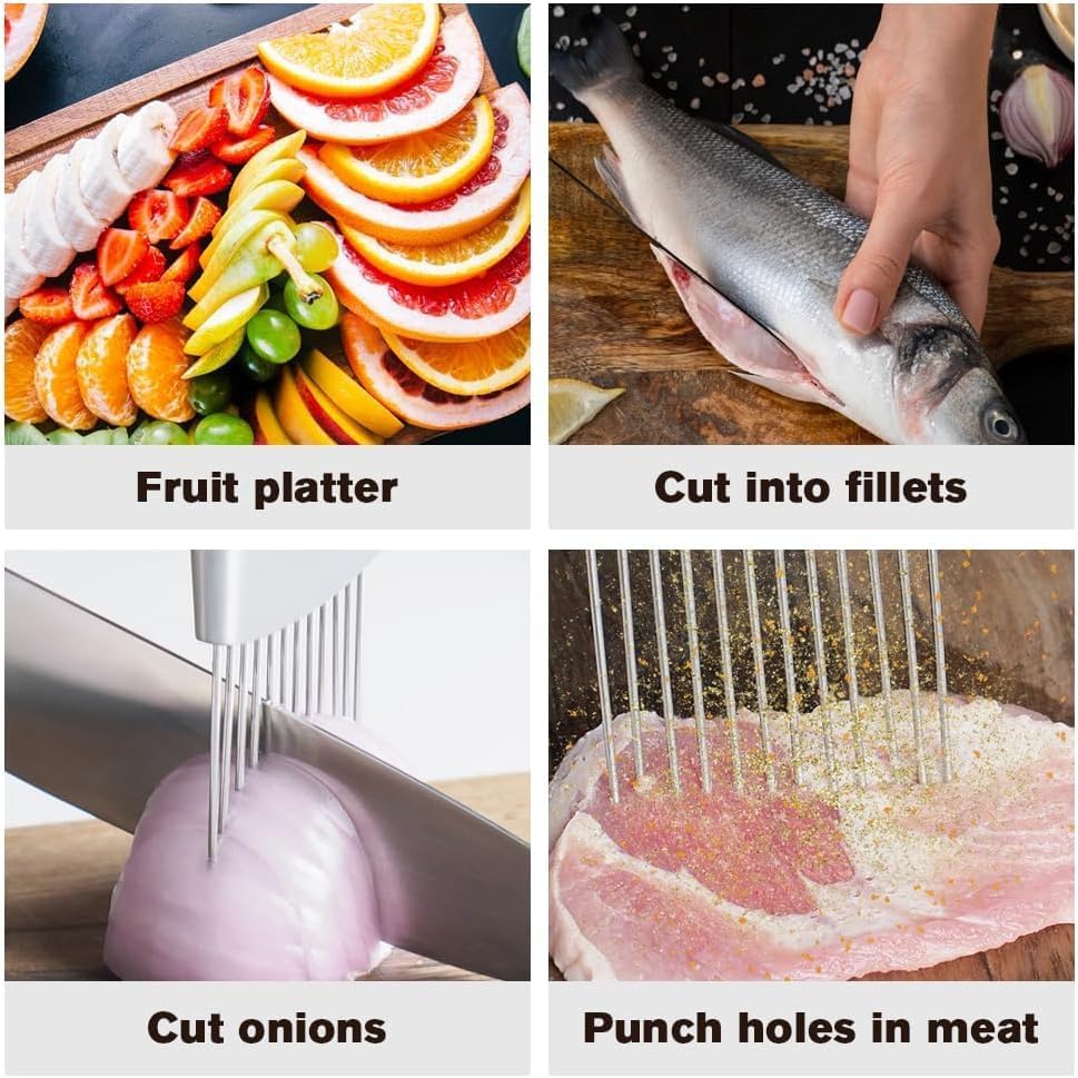 Onion Slice Holder, 2025 Upgraded Stainless Steel Onion Holder for Slicing Lemon Slicer Vegetable Cutter, Kitchen Chopper Slicing Assistant Tool for Meat, Onion, Potato, Tomato (2, D)