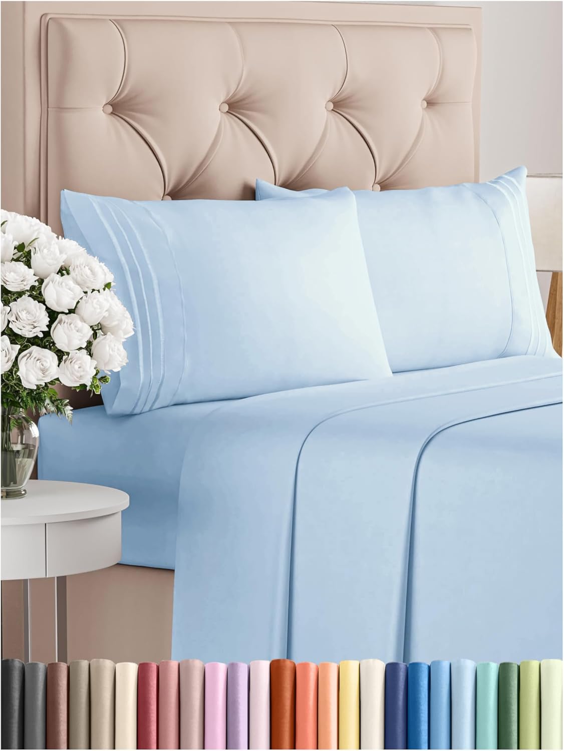 Full Size 4 Piece Sheet Set - Comfy Breathable & Cooling Bed Sheets Set - Hotel Luxury Bedding for Women, Men, Kids, Teens, Boys & Girls - Deep Pockets, Soft and Wrinkle Free - Oeko-Tex - Light Blue