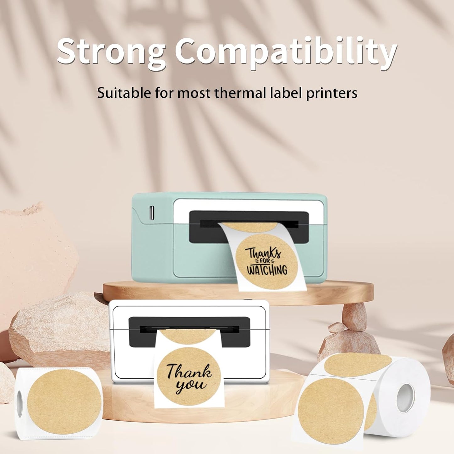 Thermal Label,3 Inch Kraft Paper Round Thermal Printer Sticker,Self-Adhesive Round Direct Thermal Labels,Thermal Stickers for DIY Logo Design,Name Tag (300 Labels/1 Roll)