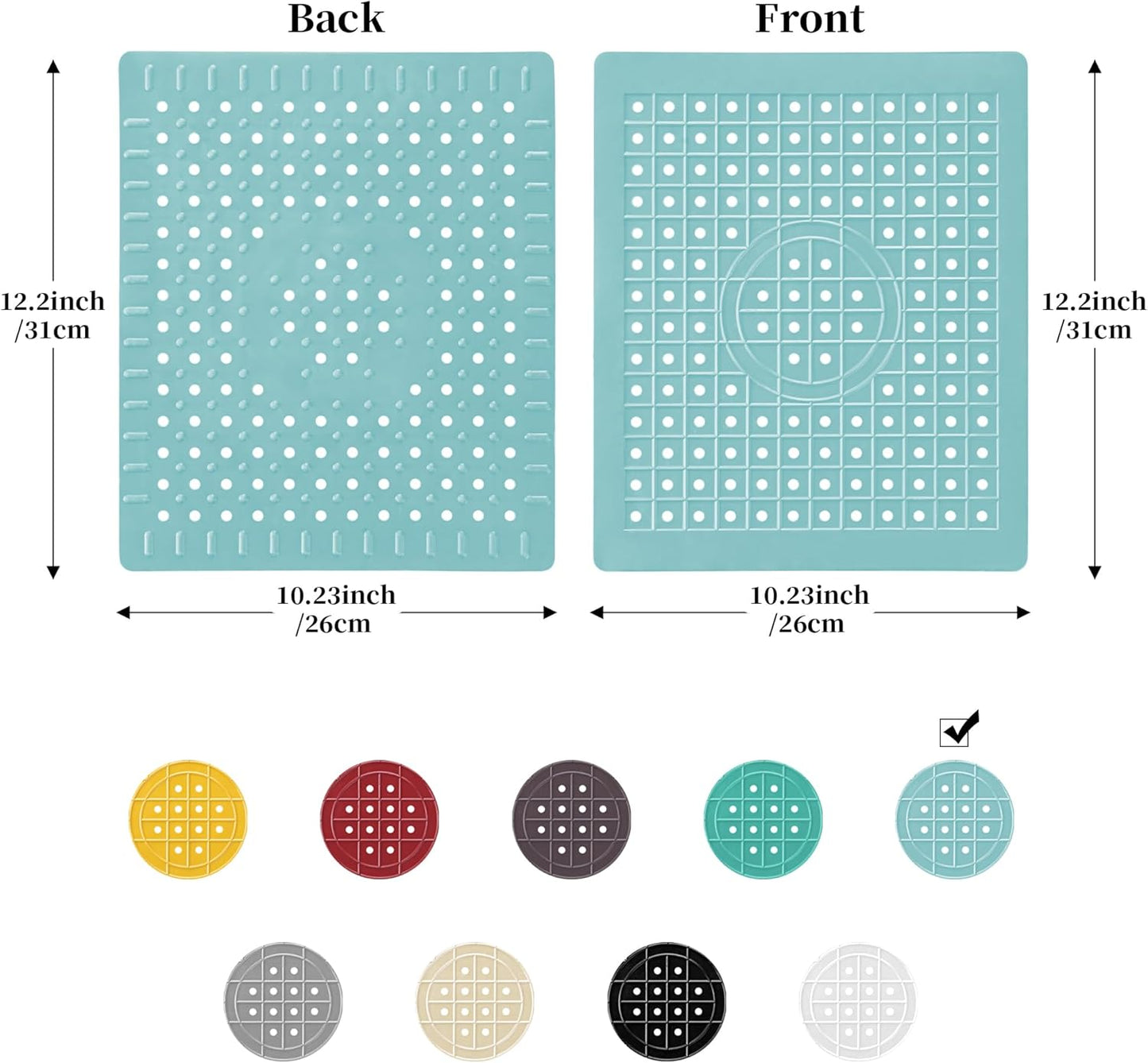 WILLKOMMEN Kitchen Sink Mat, 12" x 10" Rectangular Sink Protector Pad, Fast-Draining Grid Design Liner, Dish Drying Mat 2 Pack Mint Blue