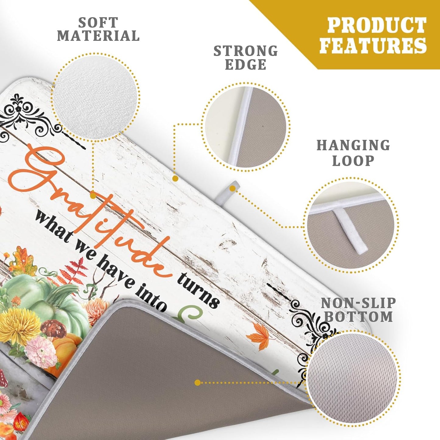 White Autumn Dish Drying Mat Absorbent Fall Drying Matt Kitchen Counter 18 X 24 in Home Season Decor