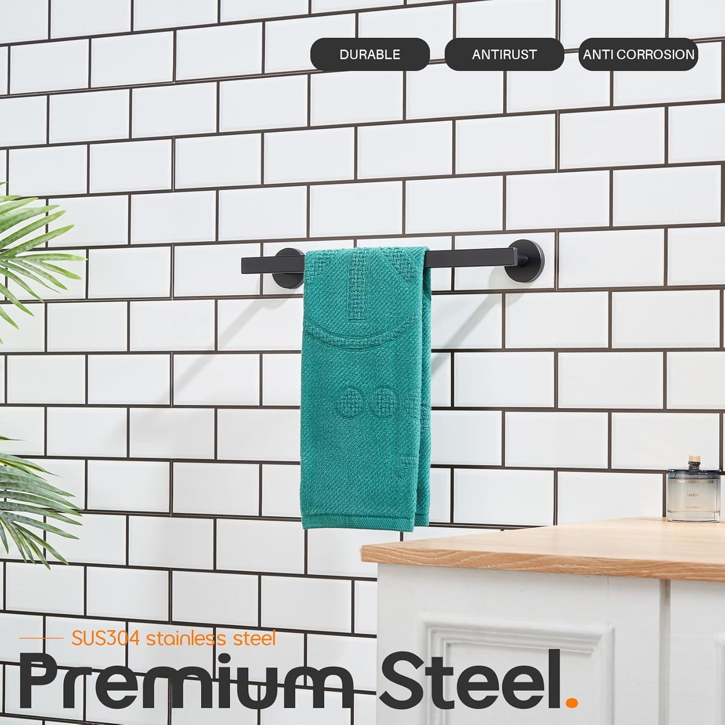 16 Inch Bathroom Towel Bar Bath Towel Rack Kitchen Towel Holder Towel Hanger Wall Mounted SUS304 Stainless Steel Matte Black AN4001MB-L16