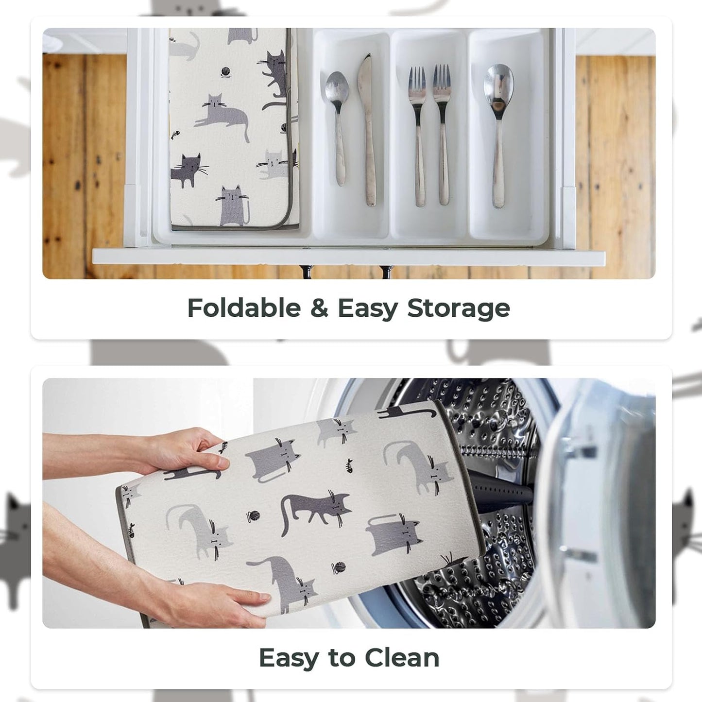 FRESHMINT Printed Dish Drying Mats for Kitchen Counter 2 Pack Absorbent Reversible Drying Mats Microfiber Kitchen Countertop Protector Dishes Drying Pad Extra Large 18"x24" Dish Mat