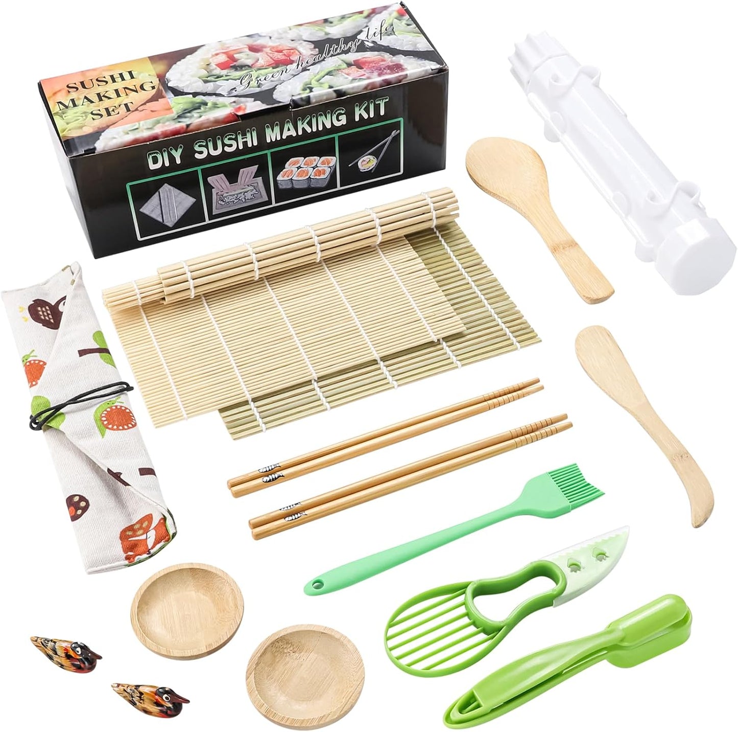 Sushi Making Kit, Sushi Maker for Beginners Sushi Roller Kit with Sushi Bazooka, Sushi Rolling Mat, Sauce Dishes (Style 1)