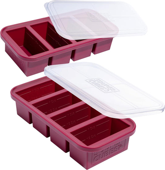 Souper Cubes 1 Cup Silicone Freezer Tray with Lids, Perfect for Storing Broth, Leftovers, Rice, Sauce and More, Silicone Soup Freezer Molds for Meal Prepping - Cranberry - 2-Pack