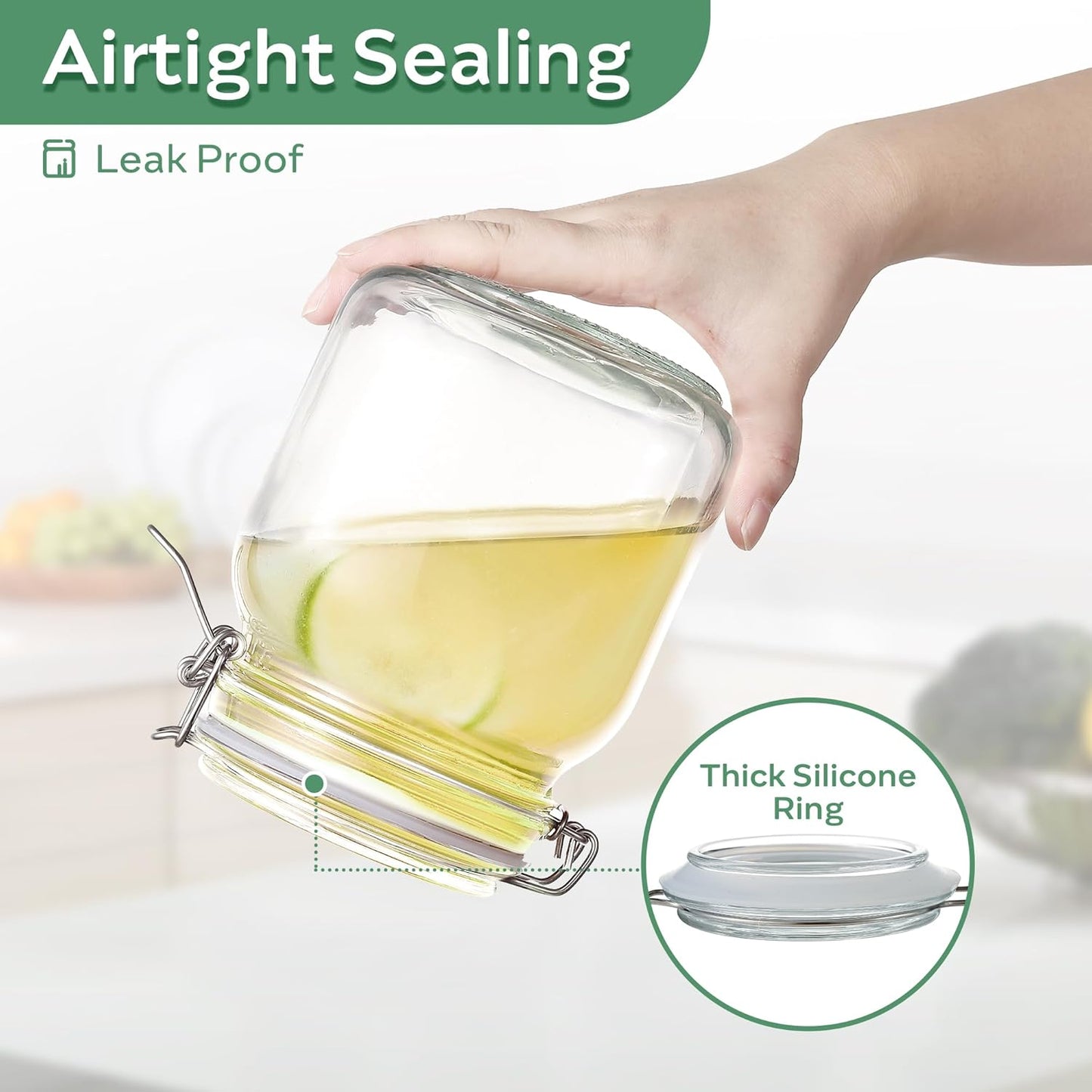 Glass Food Storage Jars with Airtight Lids 34 oz Square 4 Pack Kitchen Storage Containers Large Cabinet Canisters Sealed Pot Canning for Pasta, Cereal, Coffee, Beans, Spice