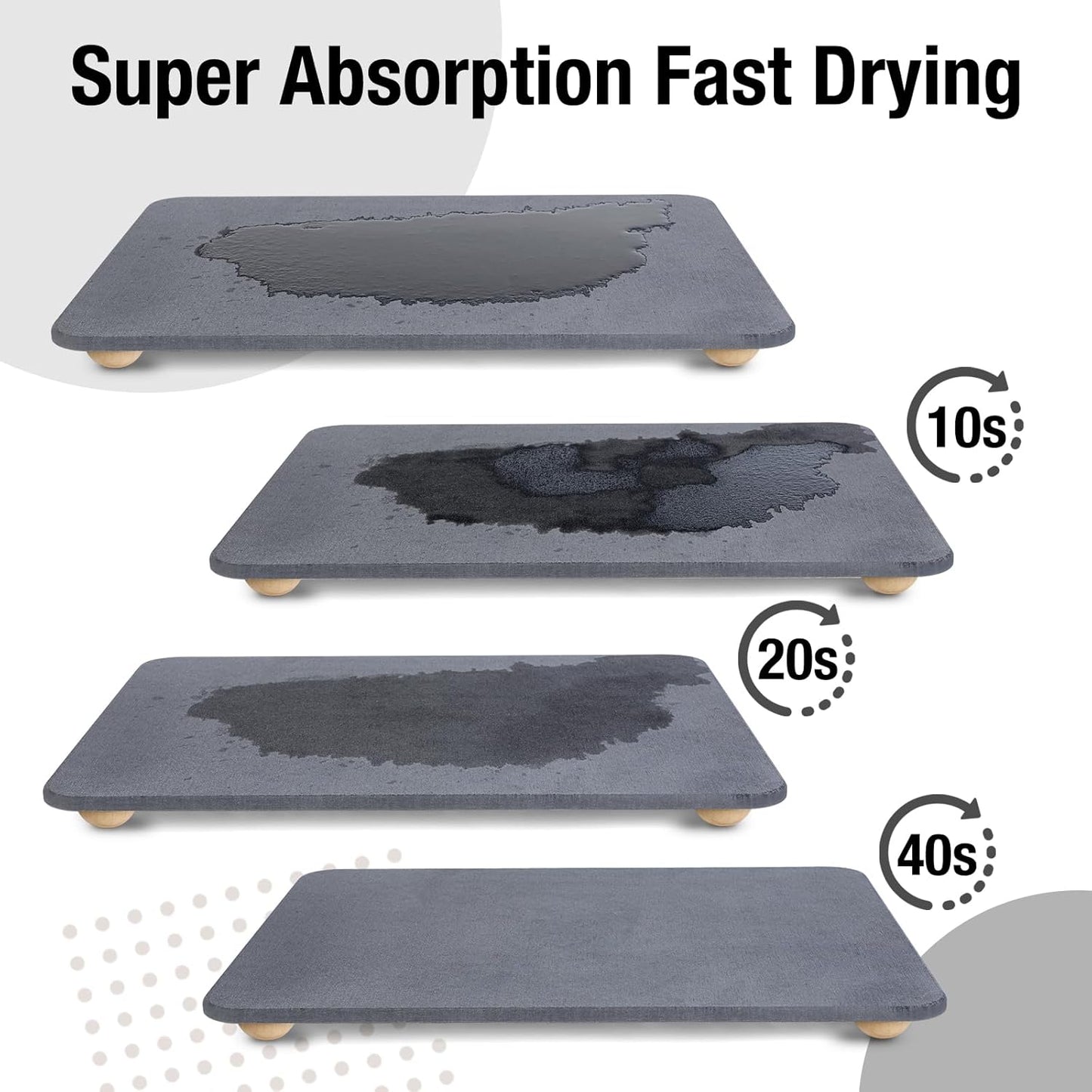 Large Stone Dish Drying Mat for Kitchen Counter, 24"×16" Quick Dry Super Absorbent Eco-Friendly Diatomaceous Earth Stone Mat with hemisphere wooden feet, Non-slip, Heat Resistant, Multi-purpose mats.