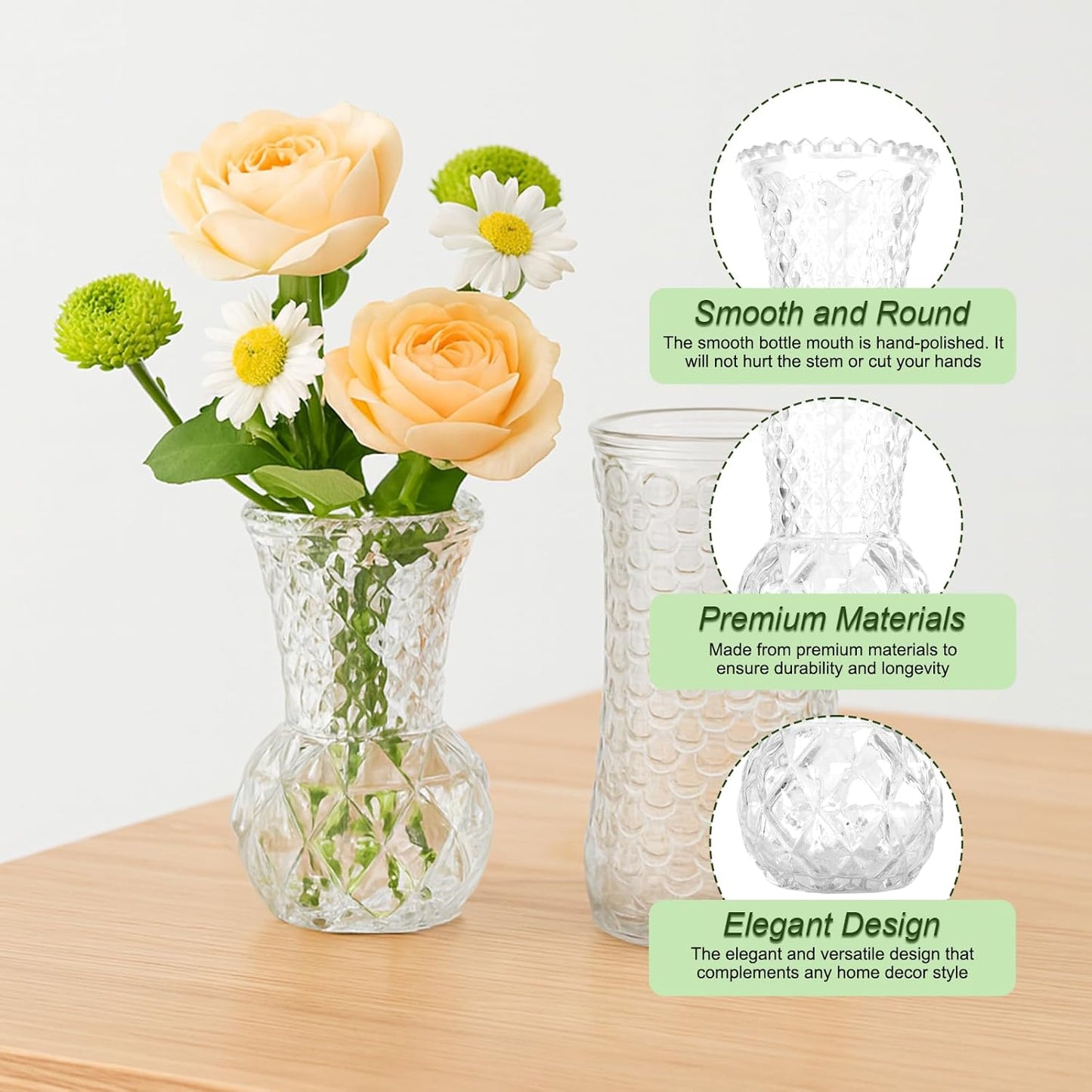 Glass Bud Vase Set of 5 Pcs, Small Clear Bud Vases for Flowers, Vintage Vases for Centerpiece Table Wedding Decorations Home Decor Glass Bottles for Birthday Party Anniversary