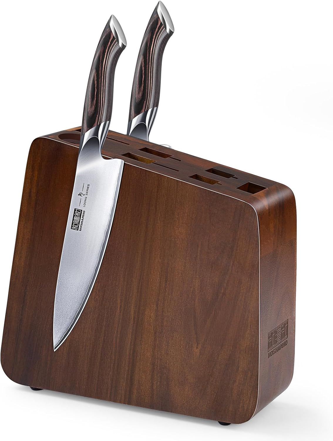 HOSHANHO Magnetic Knife Block 10 x 9 Inches, Double Sided Magnetic Knife Holder and Kitchen Knife Organizer Storage, 7 Slots Acacia Wood Universal Knife Block for Chefs