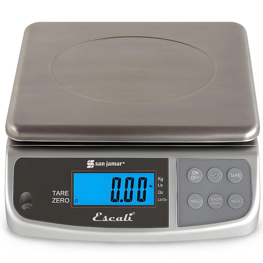 San Jamar Escali Promzr M-Series Digital Scale with Display Hold for Kitchens and Restaurants, Metal, 33 Pound, Silver