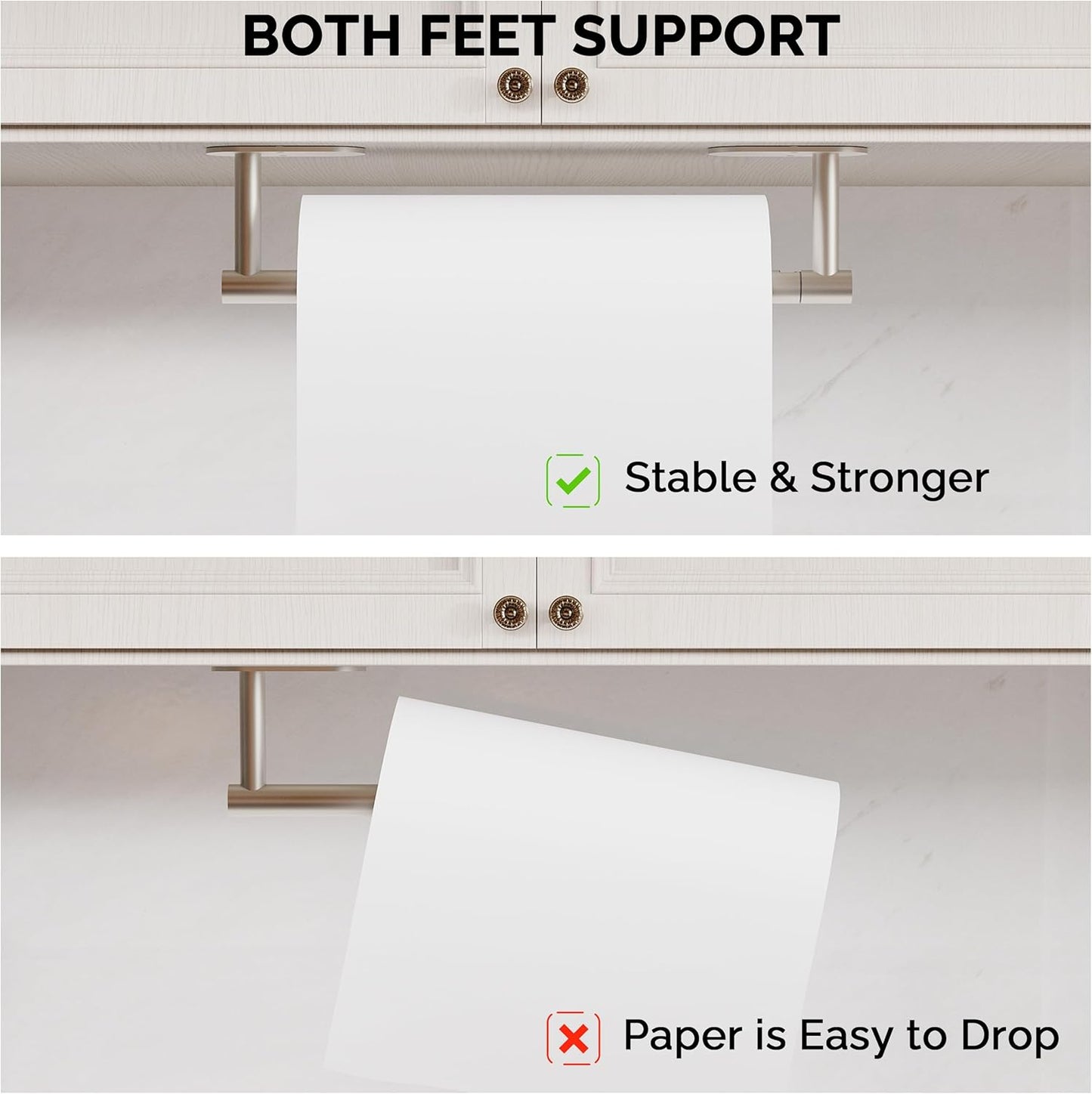 Paper Towel Holder Under Cabinet, Self Adhesive or Wall Mounted SUS304 Stainless Steel Paper Towel Holder for Kitchen, Bathroom, Farmhouse, Barbecue and Laundry (Silver)