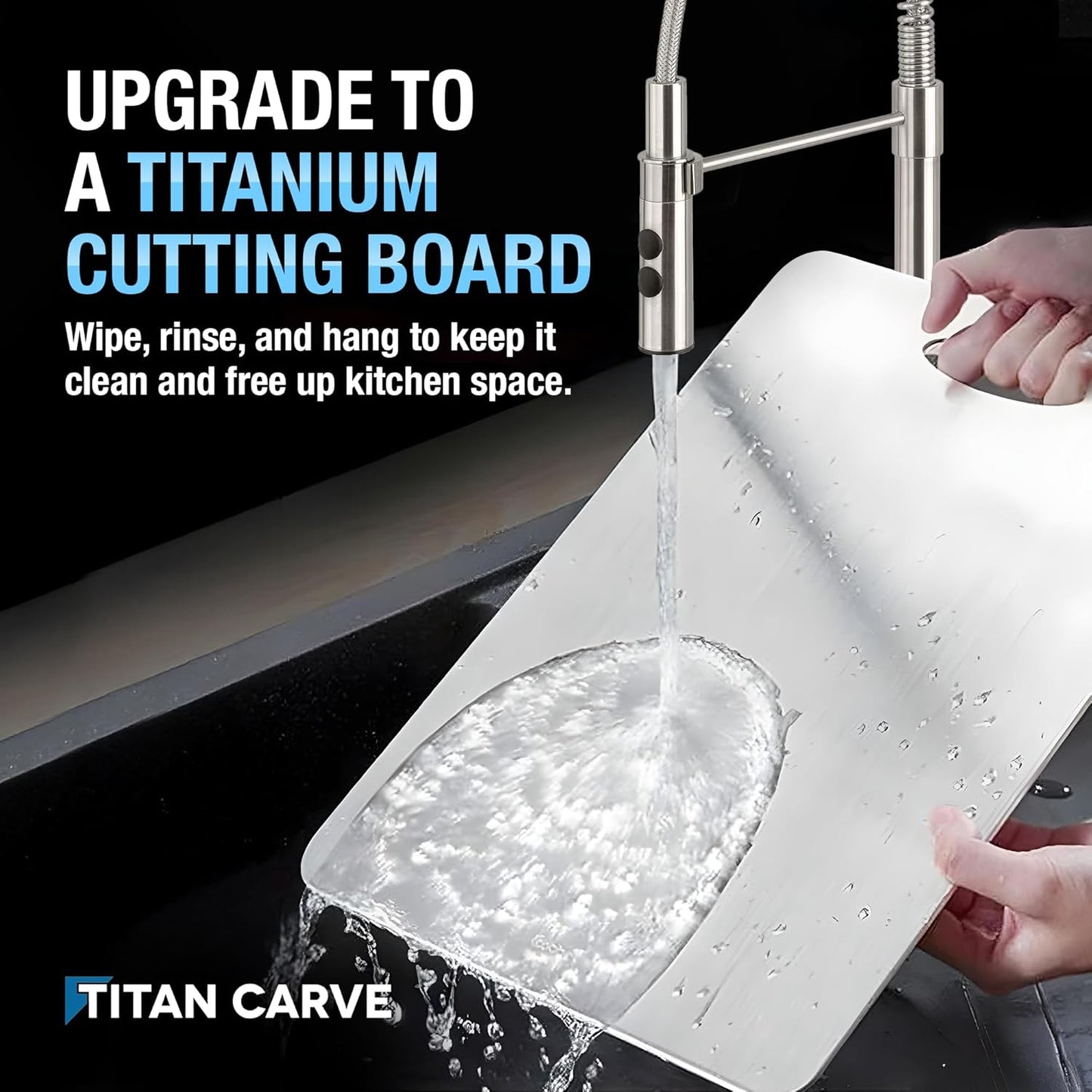 Titan Carve Titanium Cutting Board | Double-Sided Metal Titan Carve Cutting Board for Kitchen Chopping Board Dishwasher Safe, Rustproof & Durable for Meat & Vegetables | 13.4 x 9 Inches