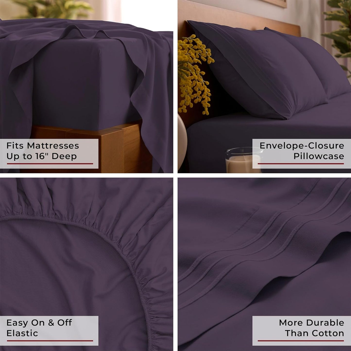 Mellanni Full Sheets Set - 4 PC Iconic Collection Bedding - Hotel Luxury, Extra Soft, Cooling Bed Sheets - Wrinkle, Fade, Stain Resistant (Full, Purple)