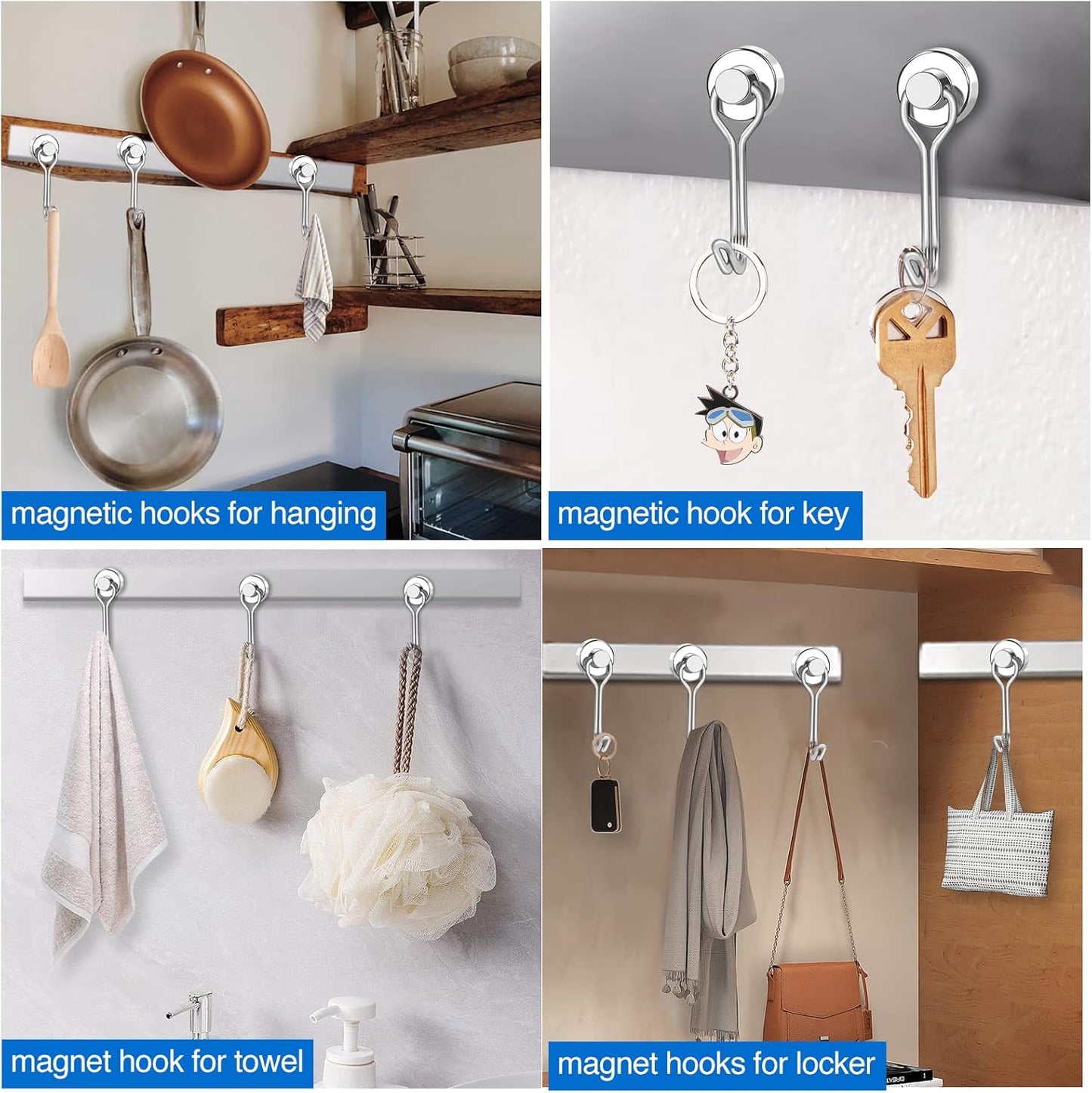 LOVIMAG Hooks, 30lbs+ Magnetic Magnet Hook 2025 Cruise Cabin Ship Essentials Heavy Duty Strong Refrigerator Fridge Hanging for Classroom Beach Vacation Kitchen Grills Home Mug Hanger (12 Pack), Silver