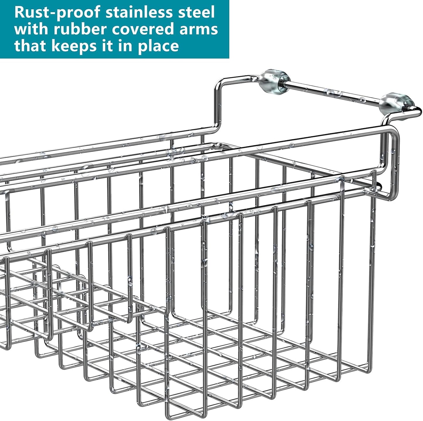 Over The Kitchen Sink Caddy Sponge Holder Organizer Drying Rack Expandable for Sponge Brush Soap Dish Cloth Rag, Stainless Steel (12.25" to 17.25")